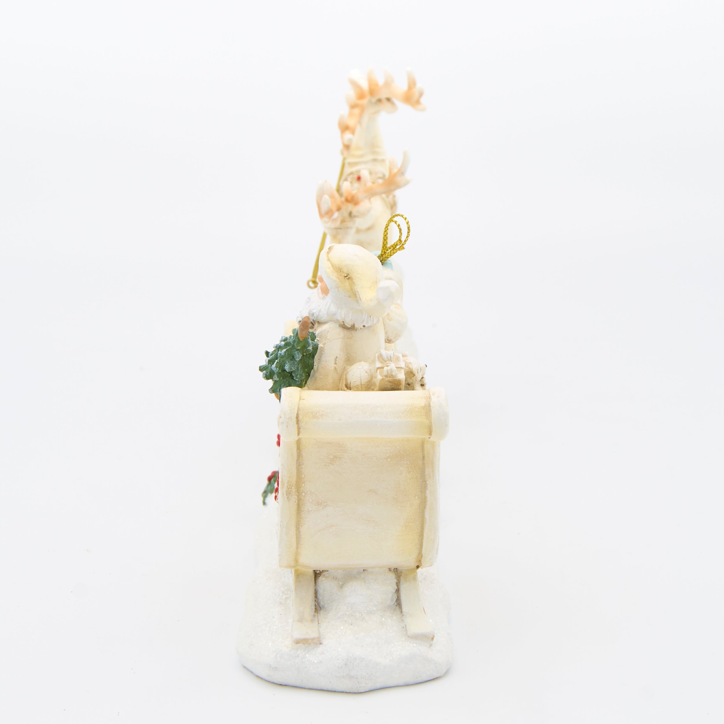 Santa in Poinsettia Sleigh with Two Reindeer