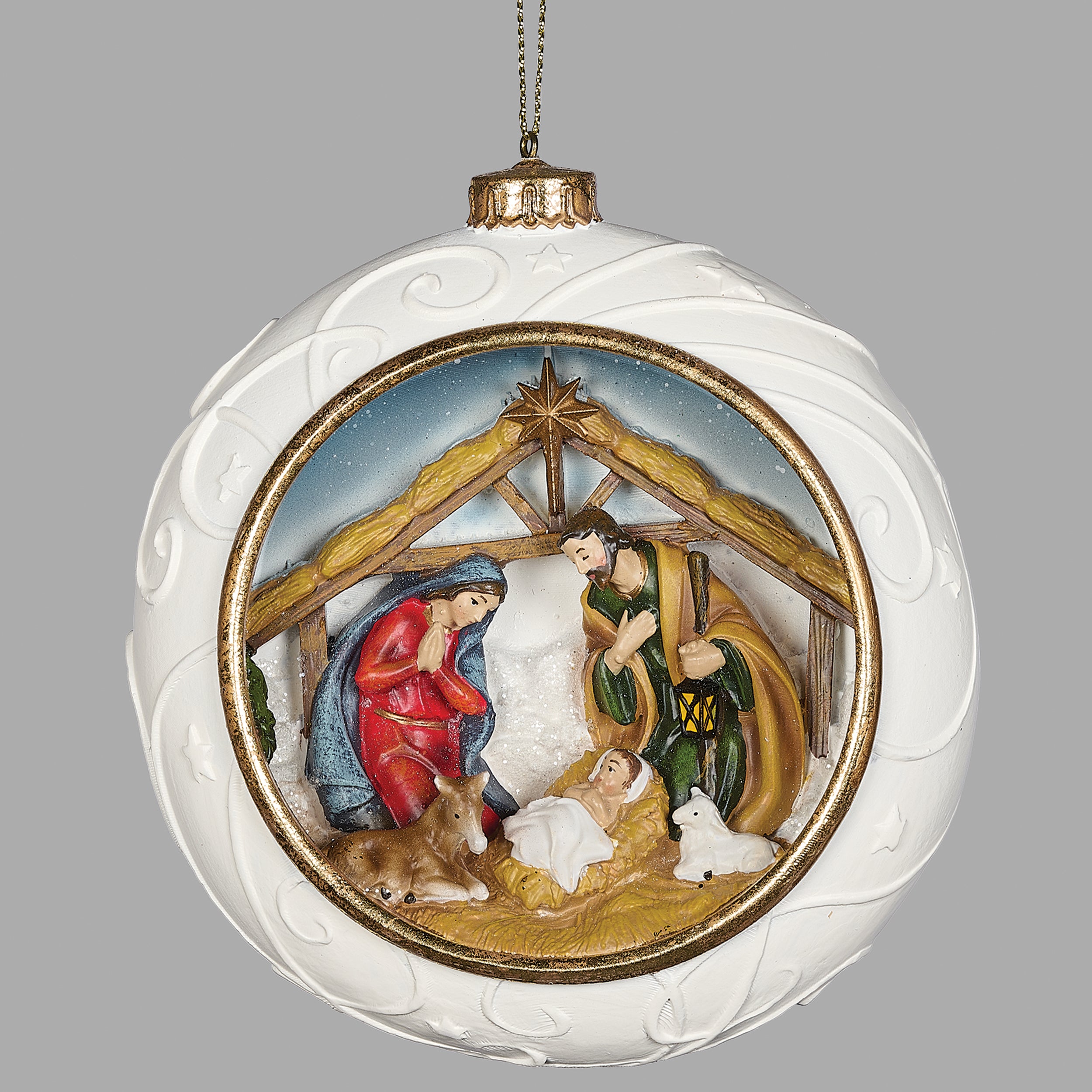Holy Night Nativity Ornament with Mary, Joseph & Baby Jesus