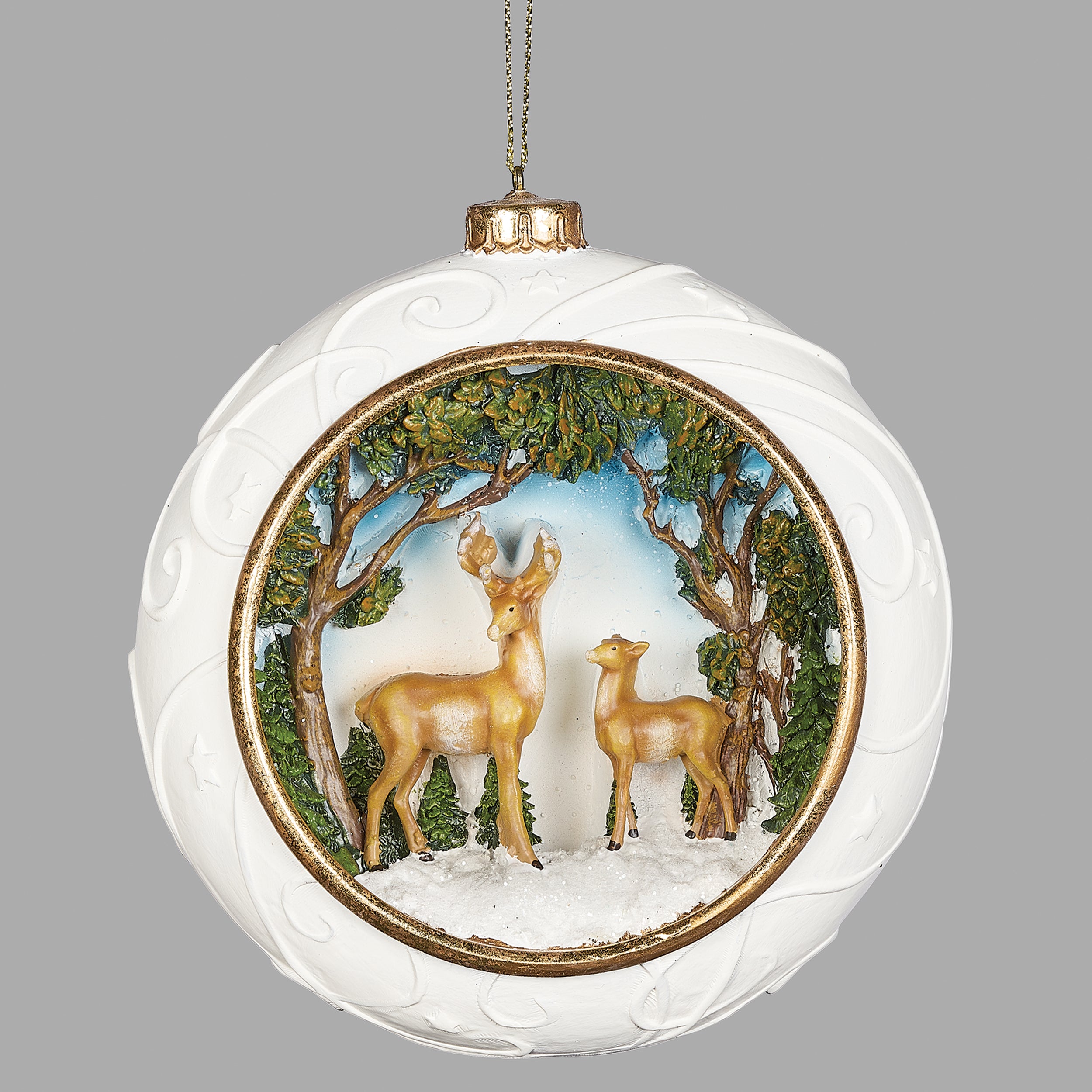 Carved Hanging Ornament with Deer Scene Inside