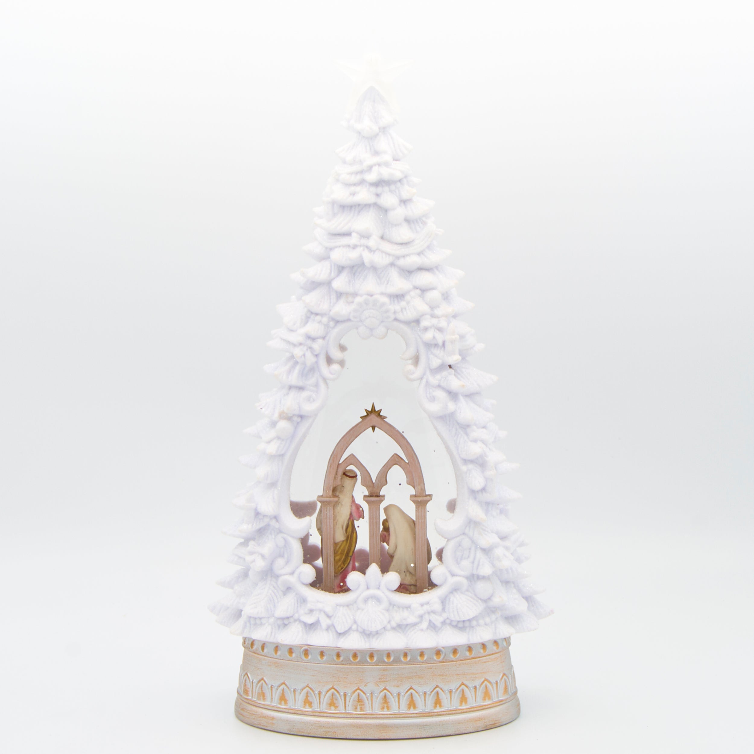 Lighted Swirl Nativity in White Christmas Tree