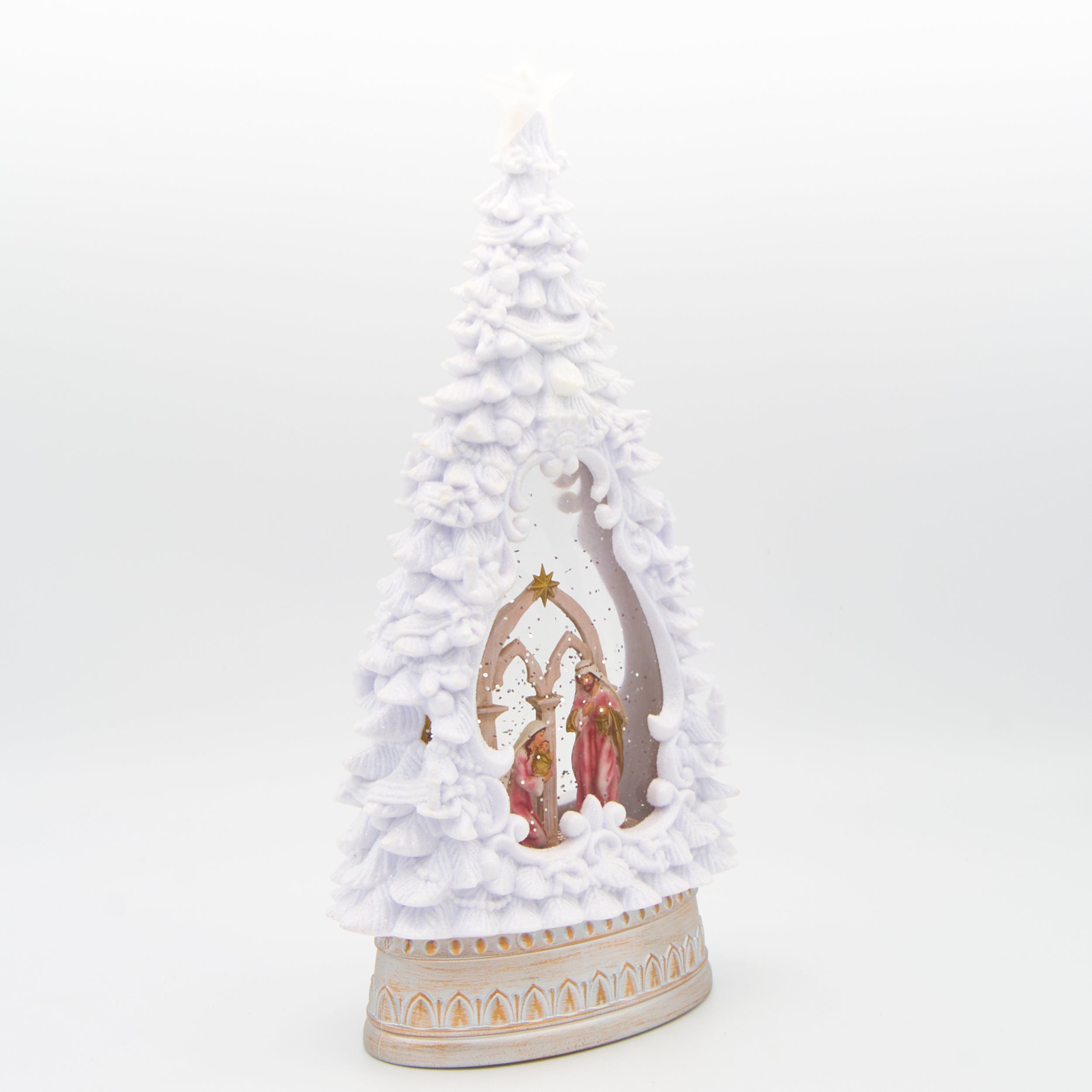 Lighted Swirl Nativity in White Christmas Tree