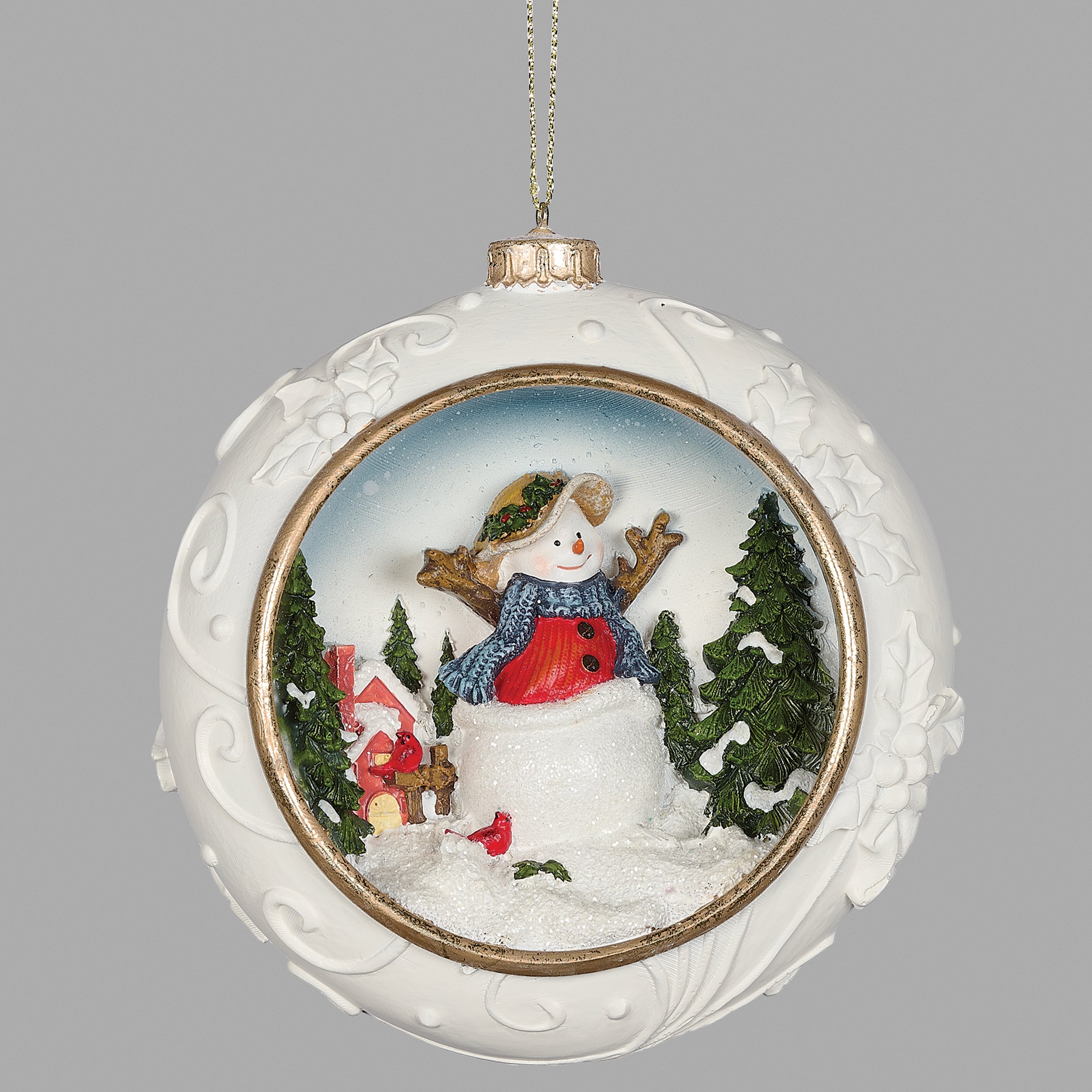 Carved Hanging Ornament with Snowman Scene Inside