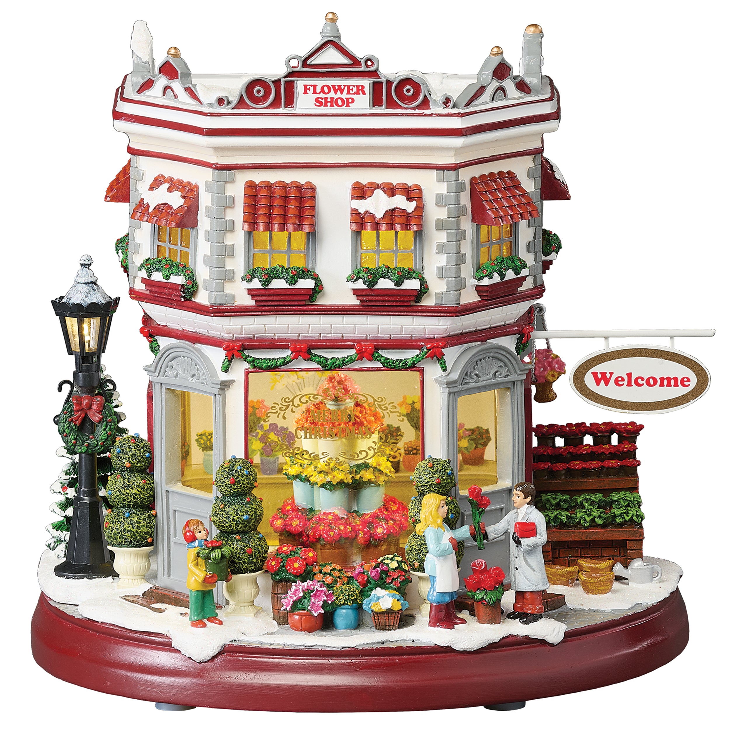 Amusements Christmas Village Musical Flower Shop with Glowing Windows