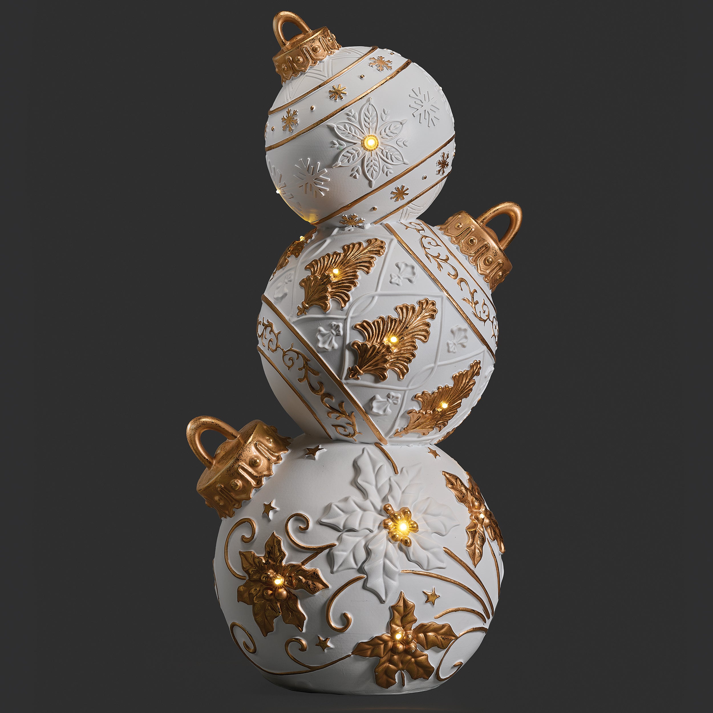Lighted Triple Stacked Red and Gold Ornament Figure
