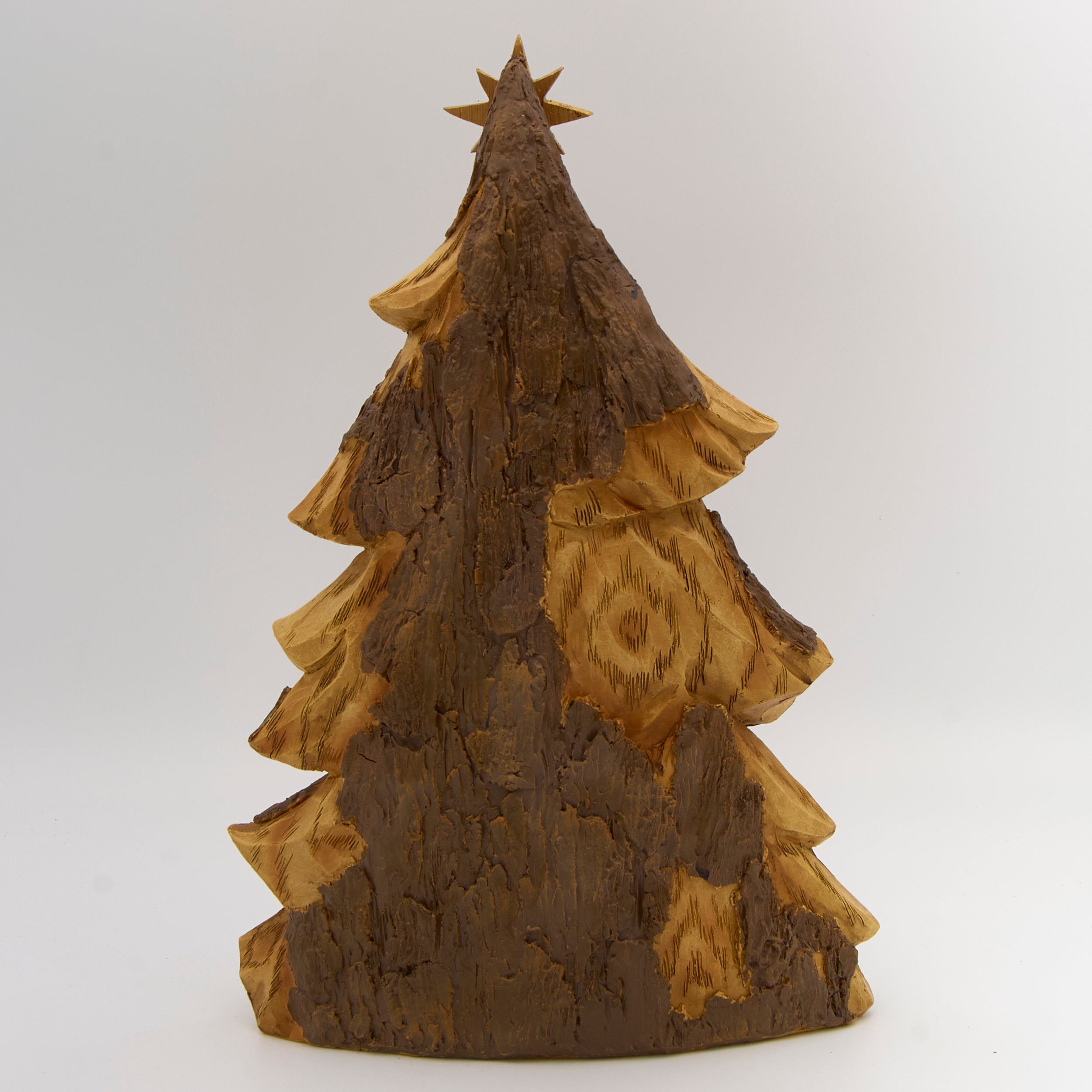 Nativity Scene in Carved Tree with Star Topper
