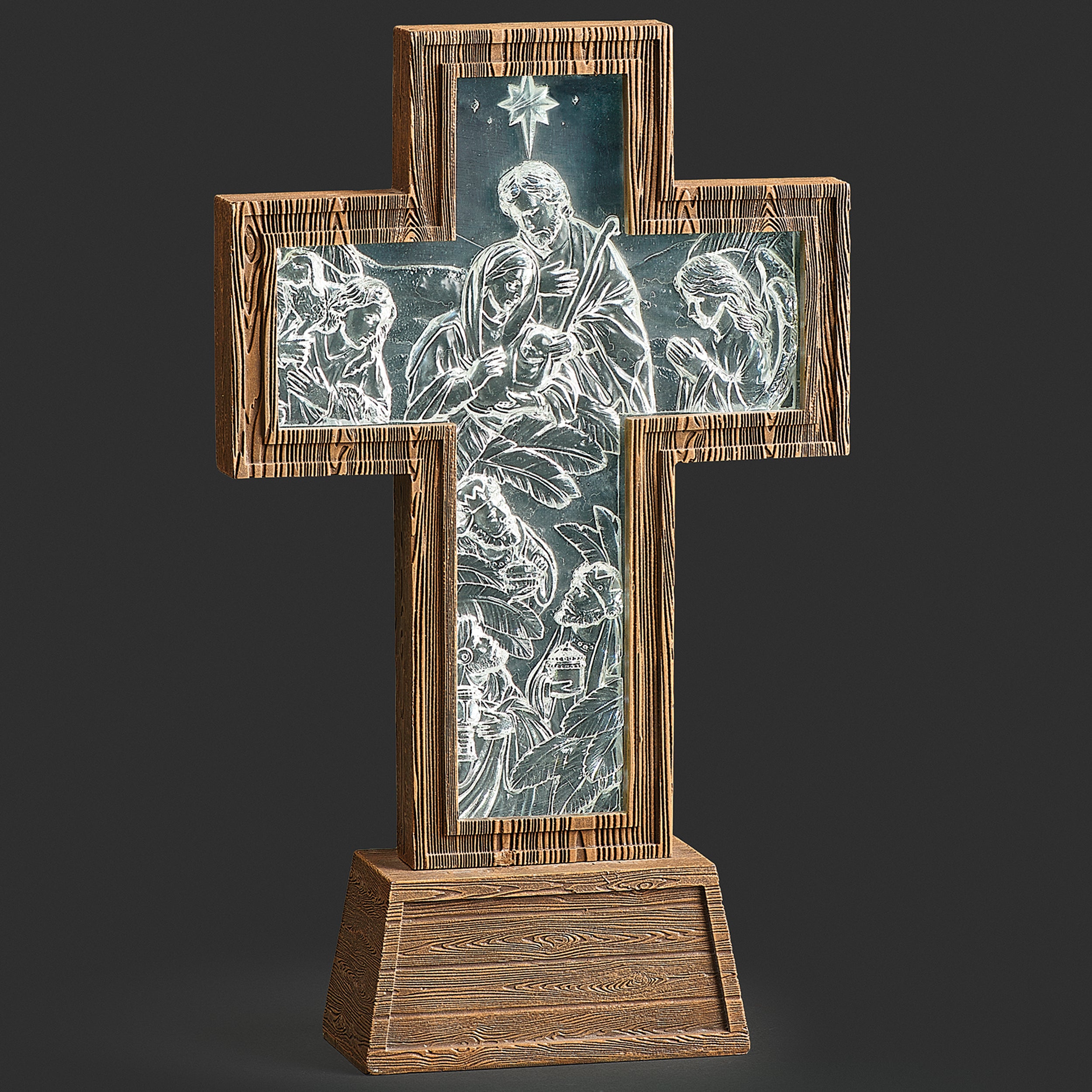 Lighted Holy Family Cross with Clear Acrylic Inset