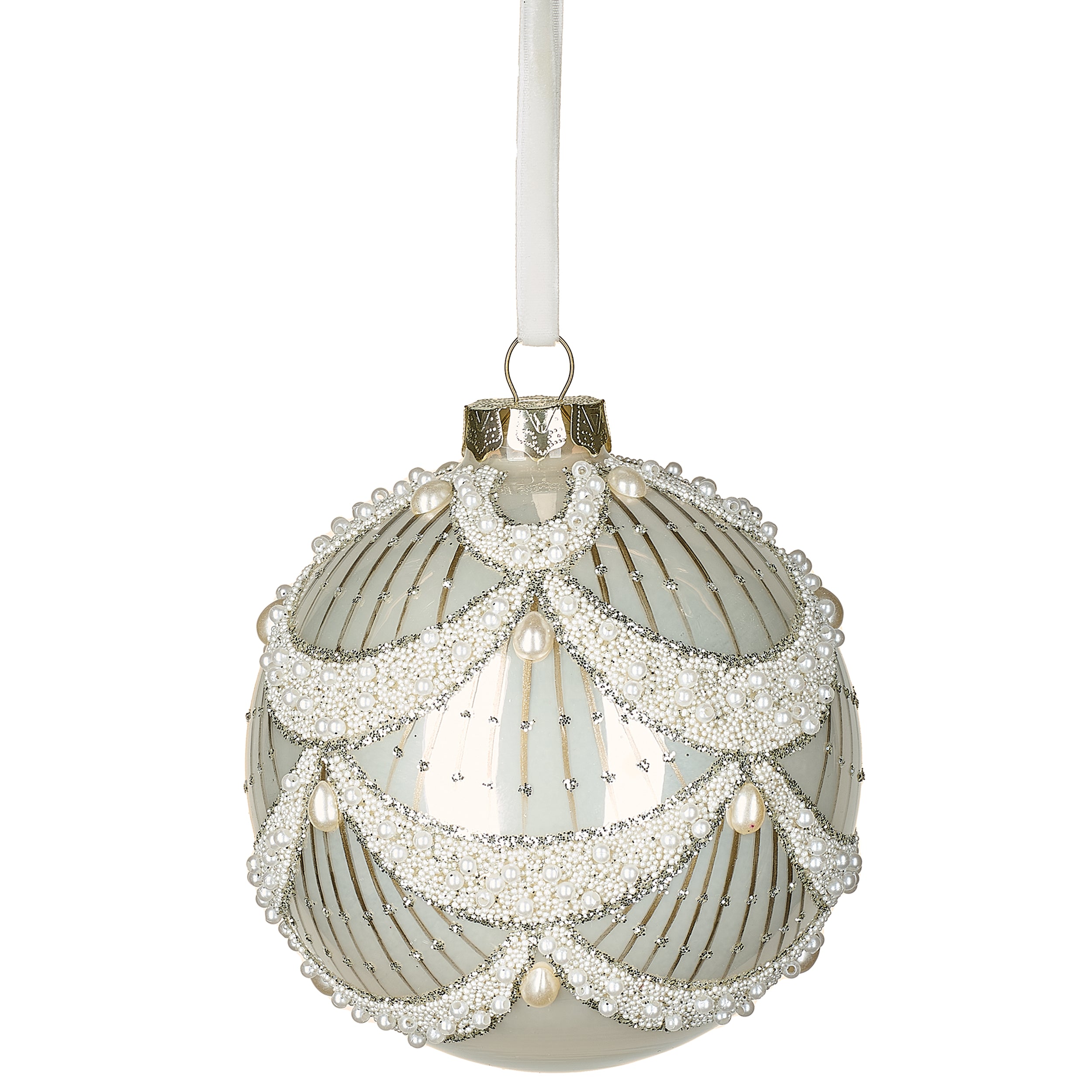 Pearl & Silver Ball Glass Ornament