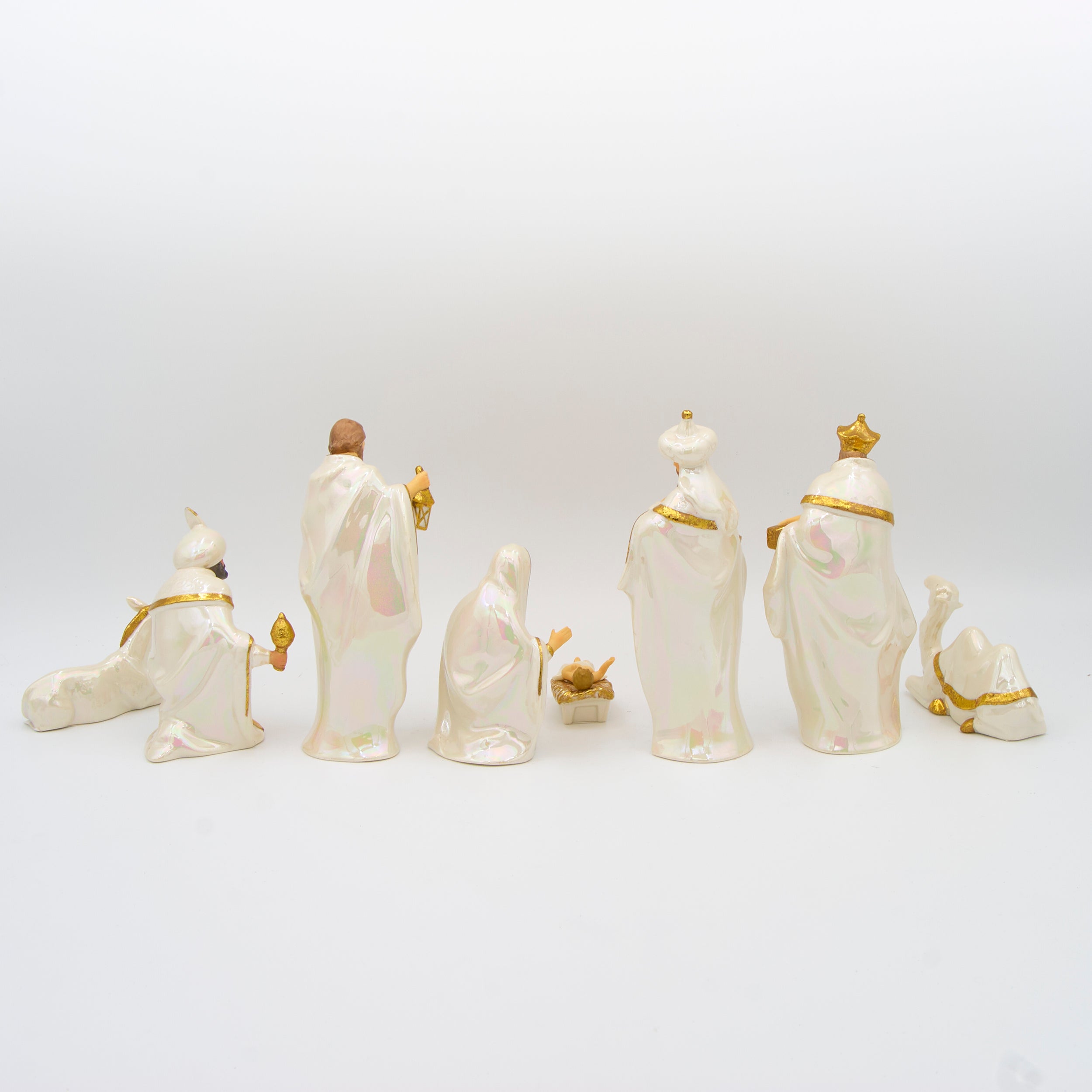 Elegant White & Gold Porcelain Nativity