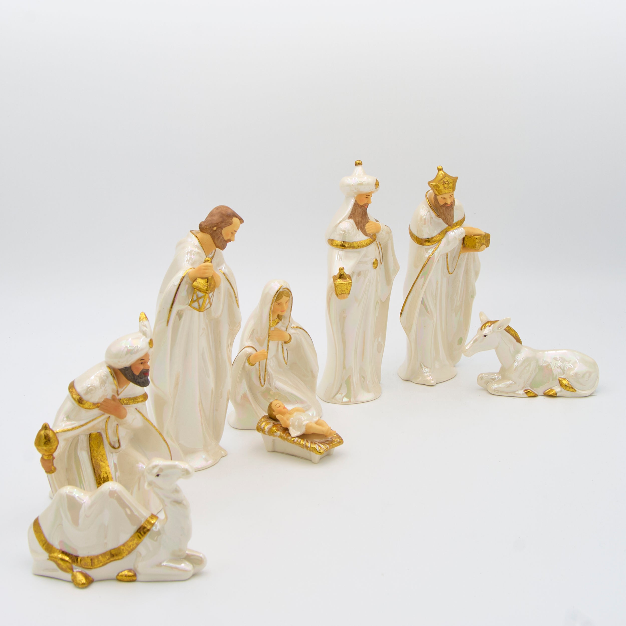 Elegant White & Gold Porcelain Nativity