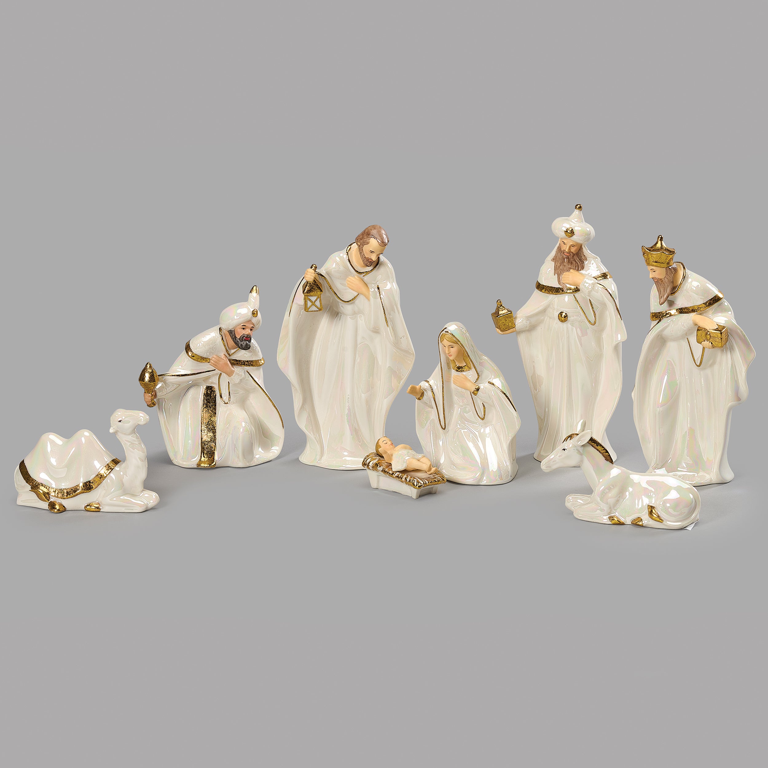 Elegant White & Gold Porcelain Nativity