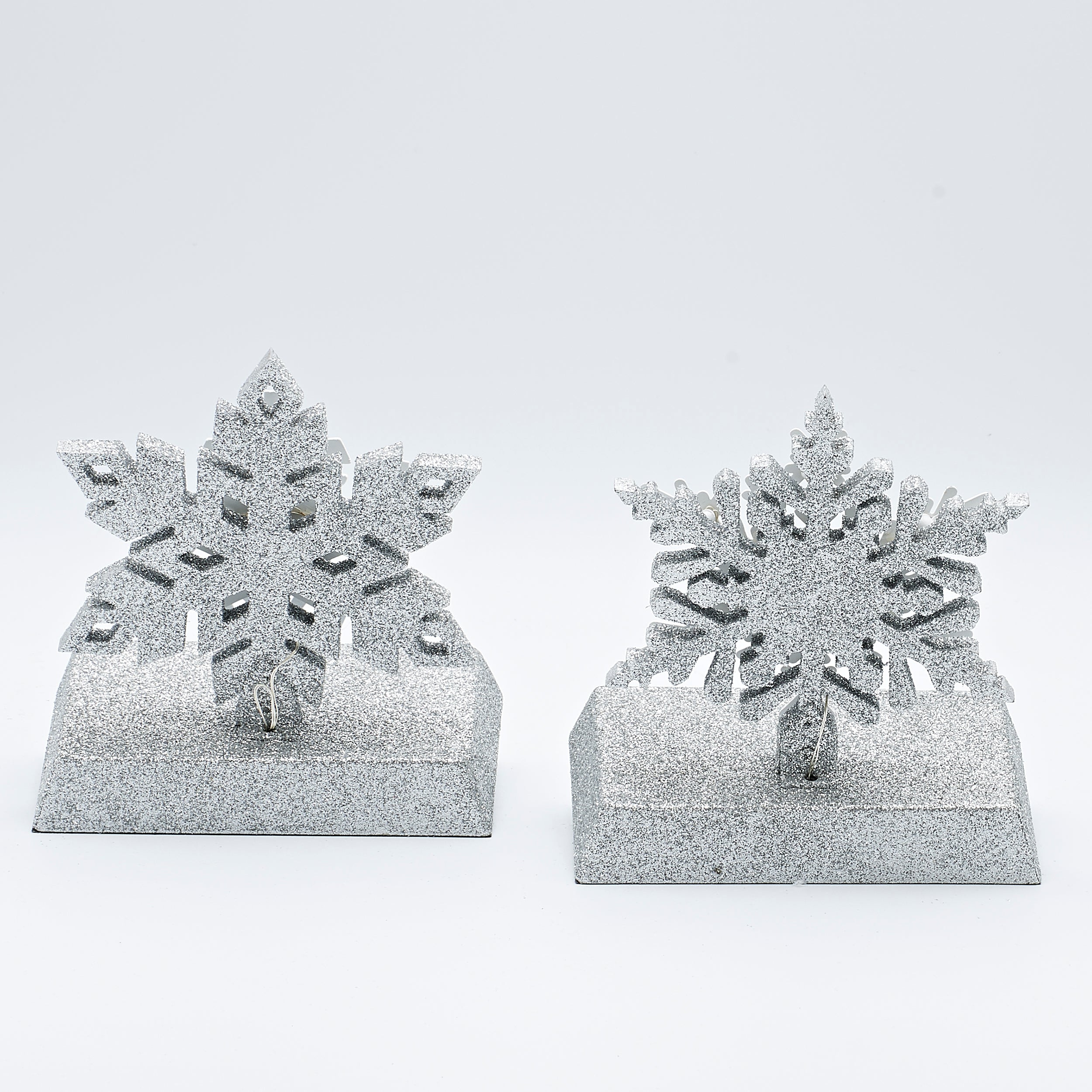 Lighted Glitter Snowflake Stocking Holder Set