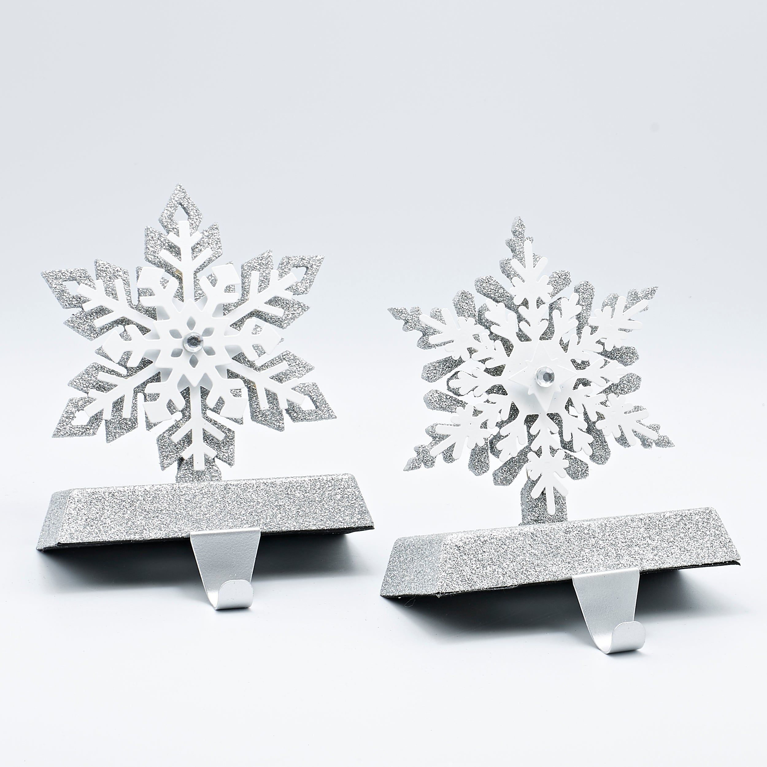 Lighted Glitter Snowflake Stocking Holder Set