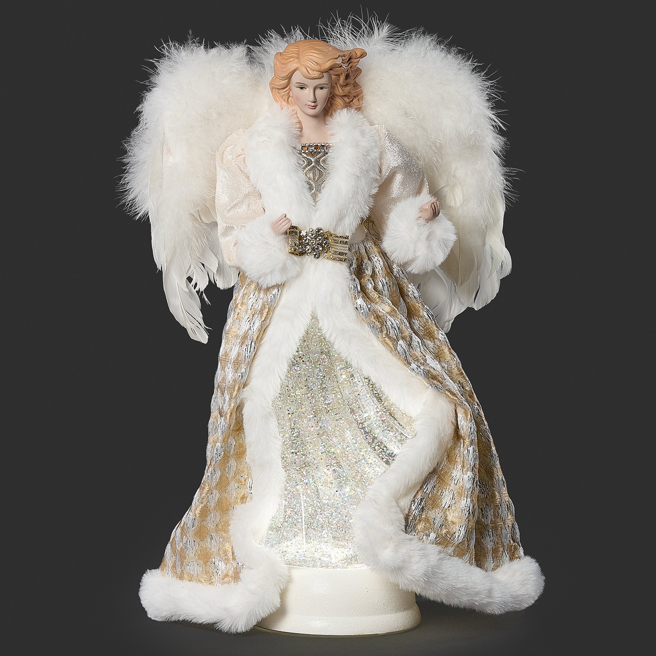 Lighted Swirl Angel with Gold & Silver Fabric Dress