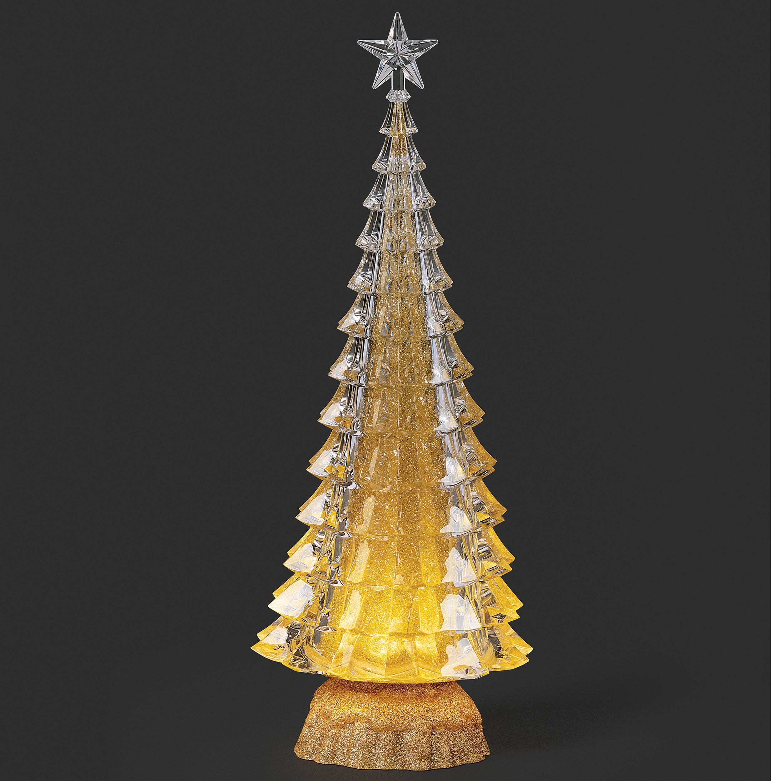 Lighted Swirl Gold Glitter Tree with Gold Base