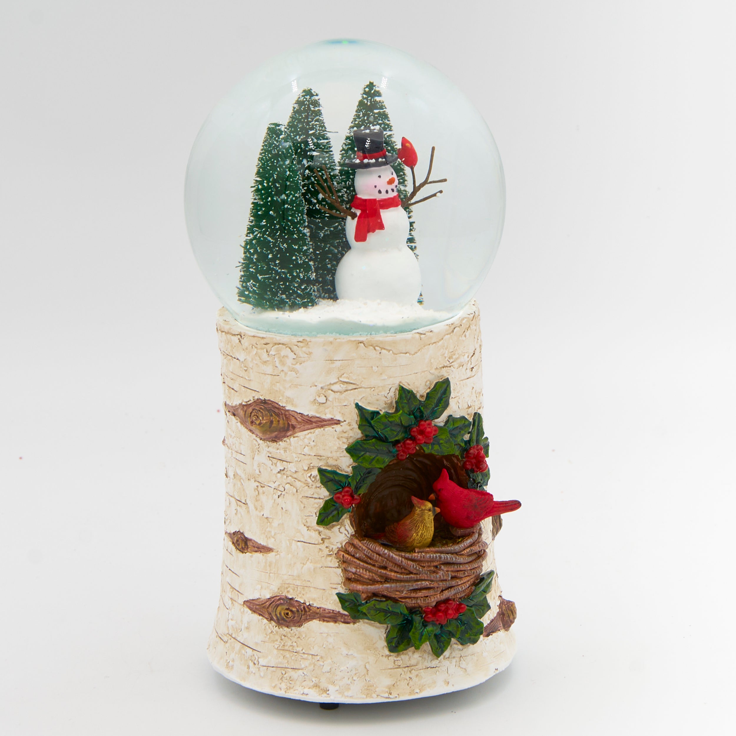 Glitterdome Musical with Cardinal & Birch Base- "Let It Snow" Tune