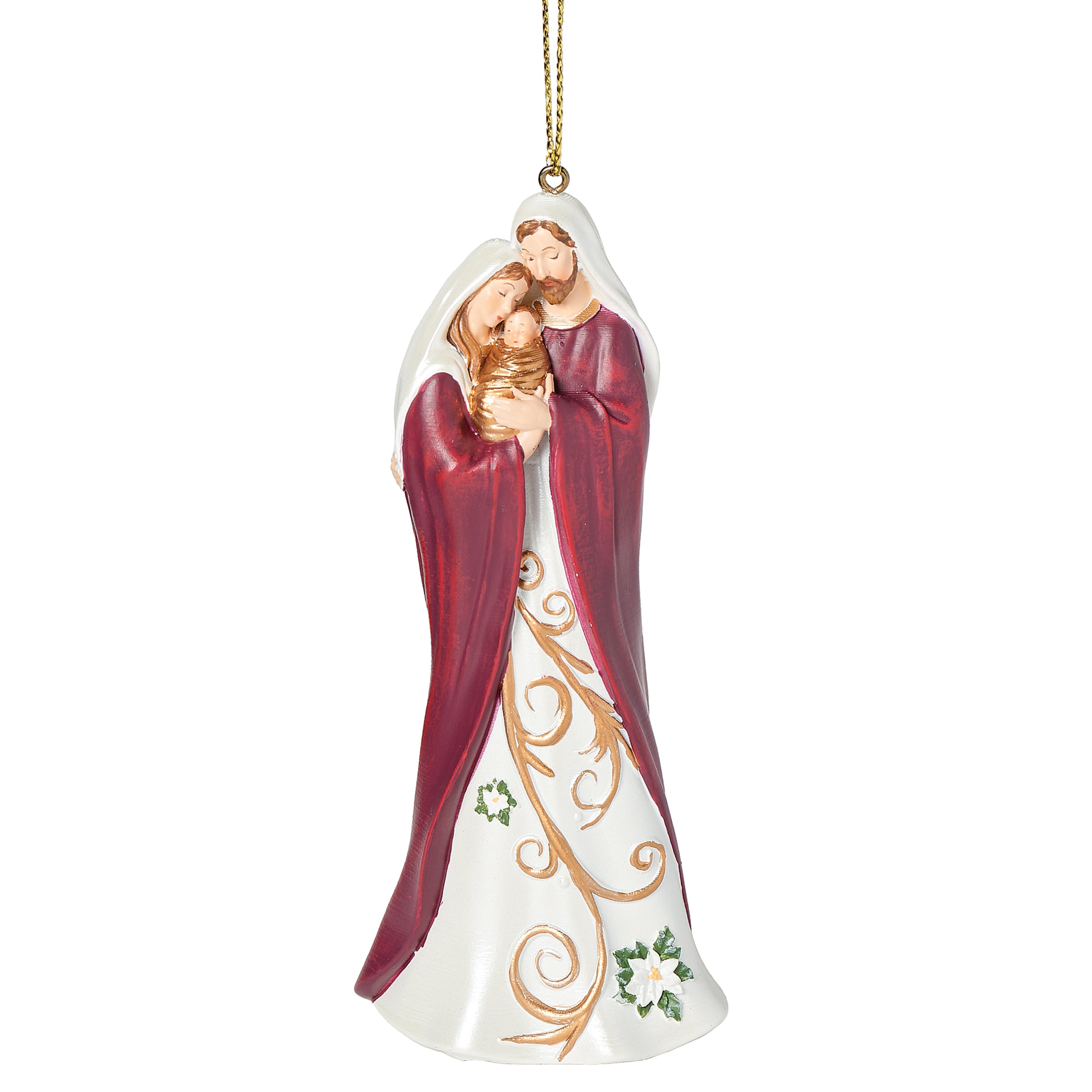 Holy Family with Poinsettia Swirl Design Ornament