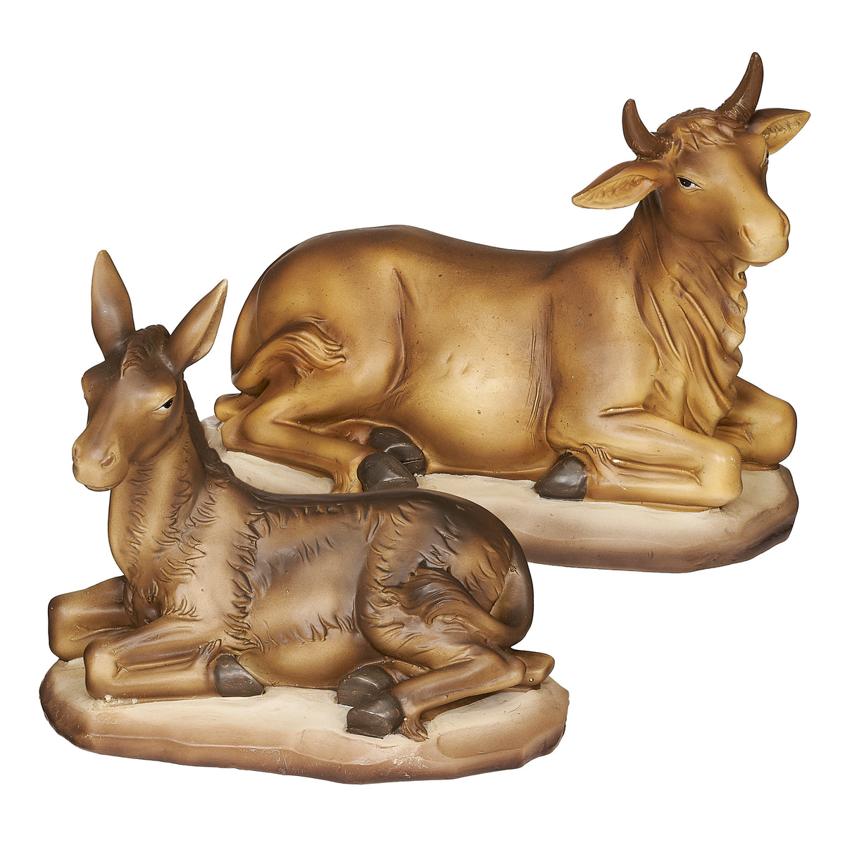 Ox and donkey figures from celestial blue nativity set