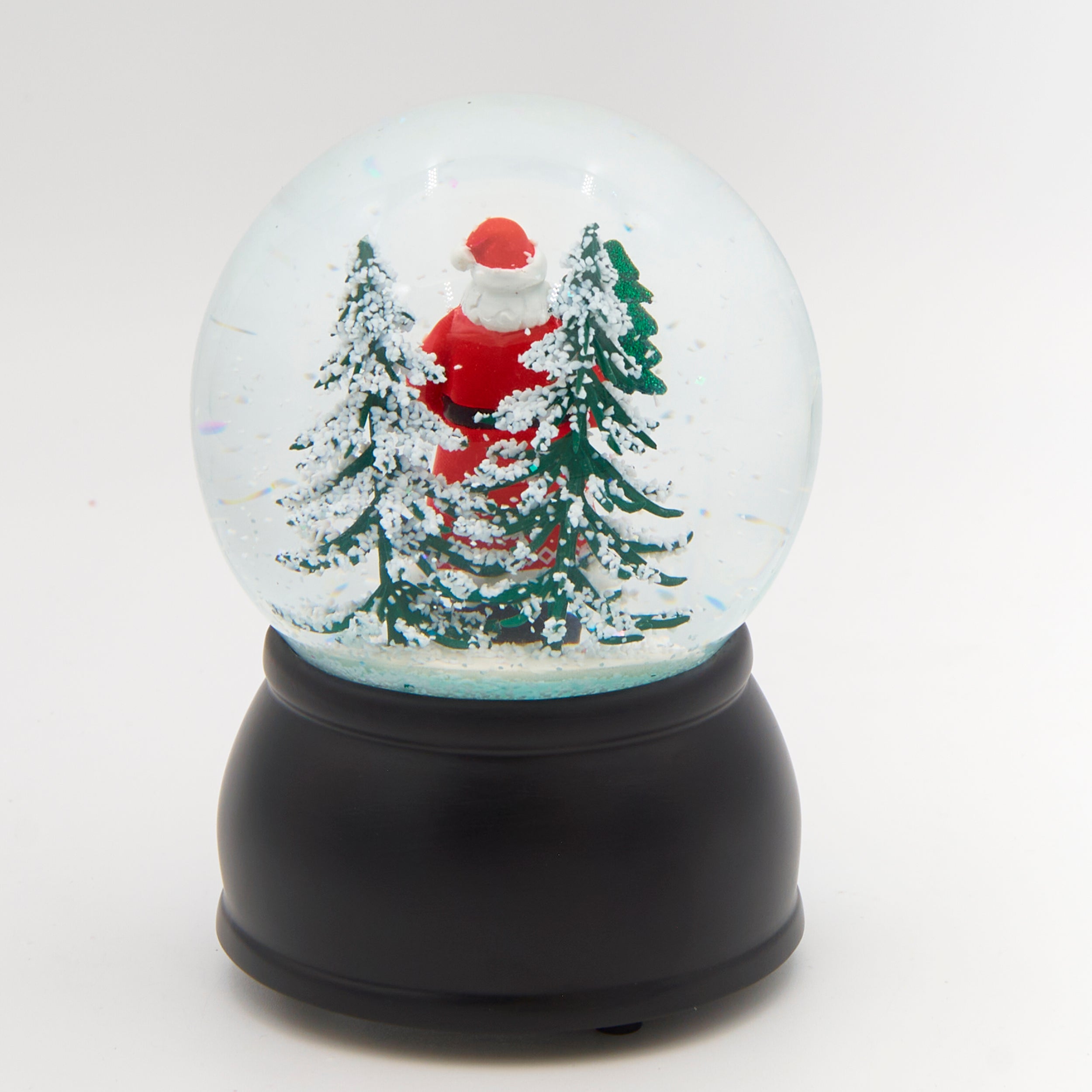 Glitterdome Musical Santa with Trees on a Black Base – "We Wish You a Merry Christmas" Tune