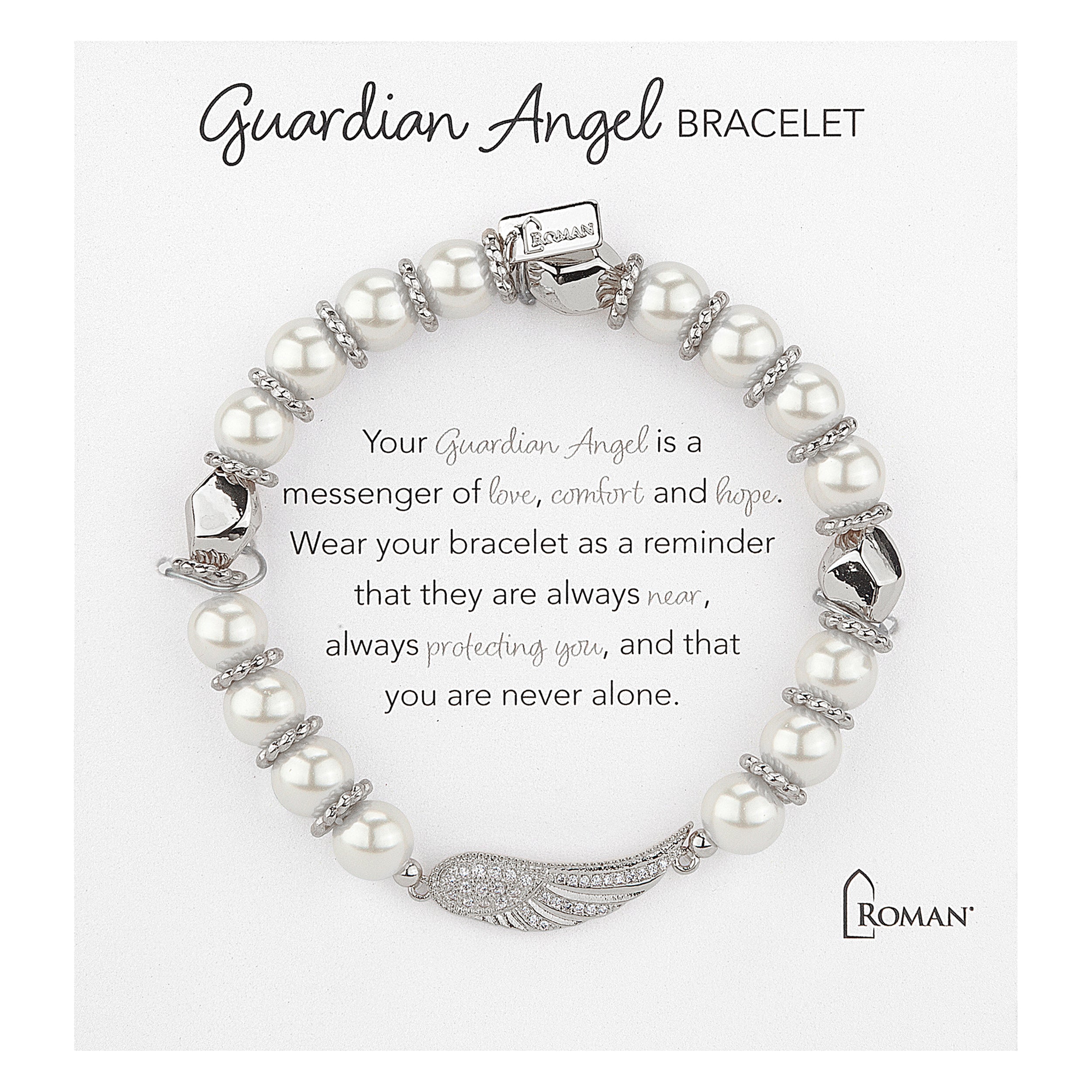 Women's Guardian Angel Faux Pearl Bracelet with Wing Charm