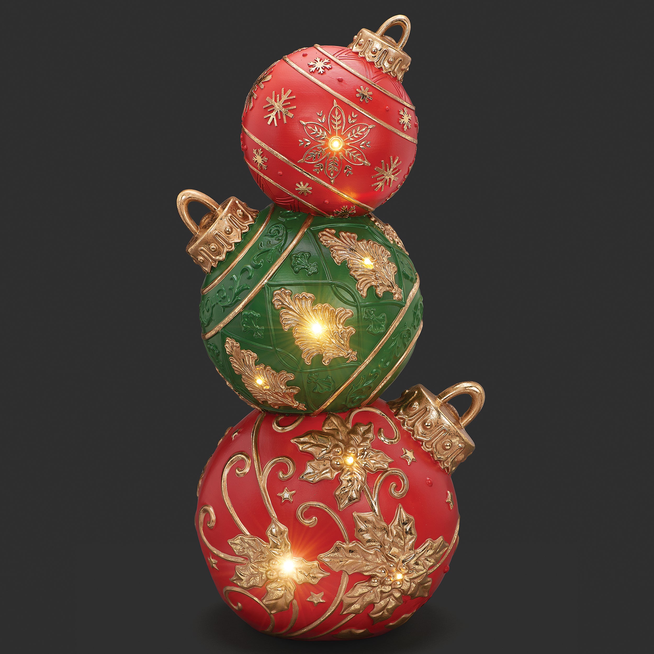 Lighted Stacked Red, Green, & Gold Ornaments