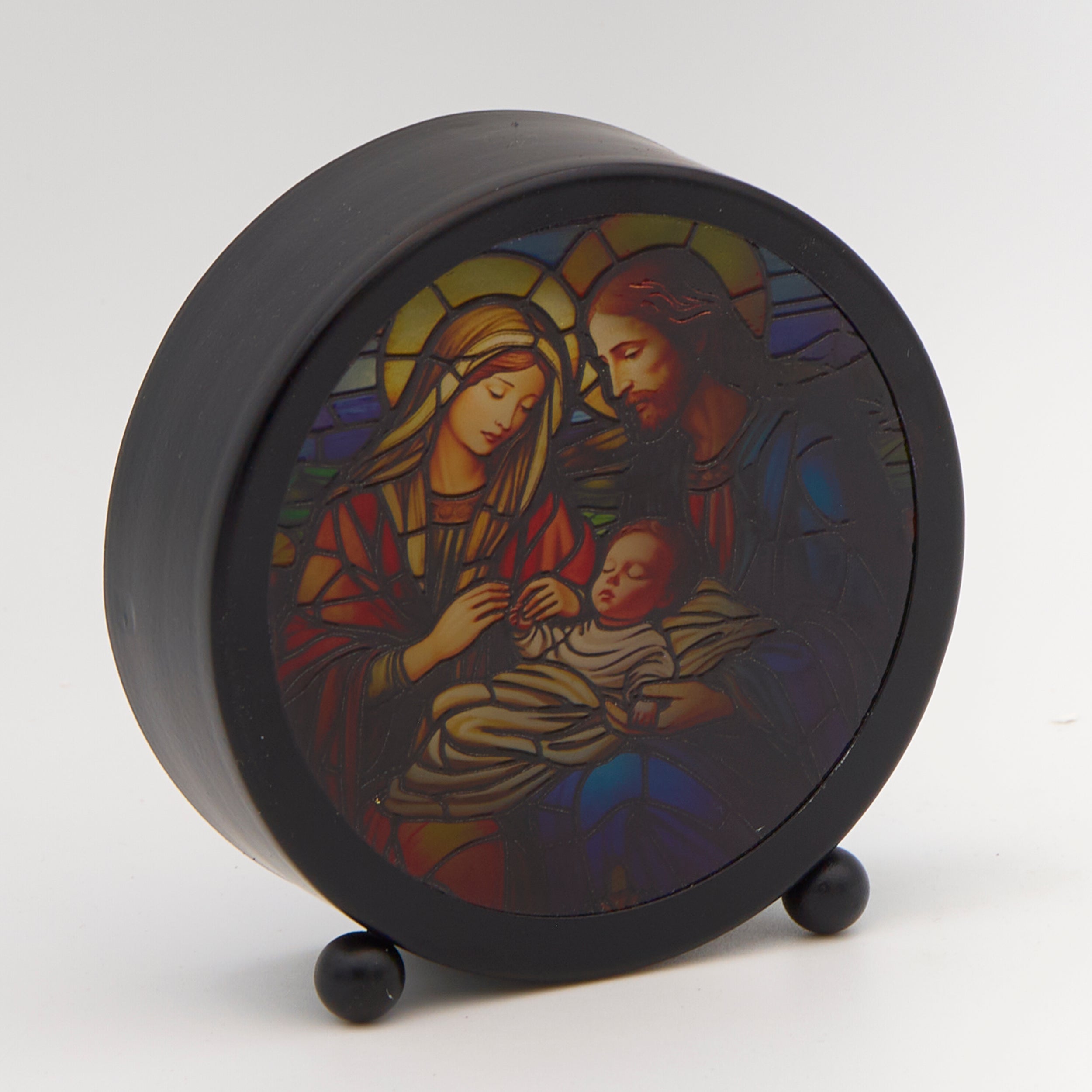 Lighted Holy Family Stained Glass Round Panel