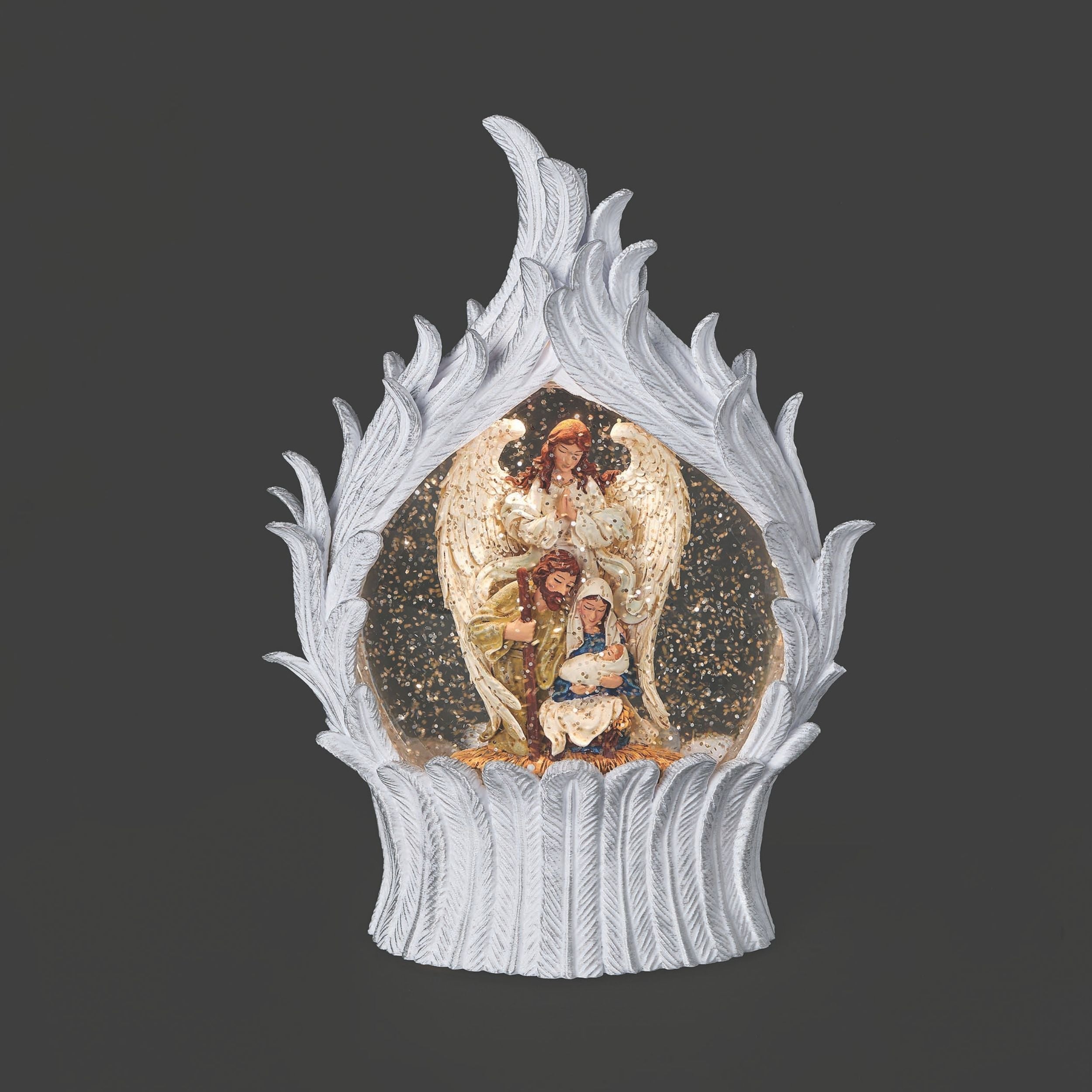 Confetti Lites Lighted Swirl Holy Family in Angel Wing Frame