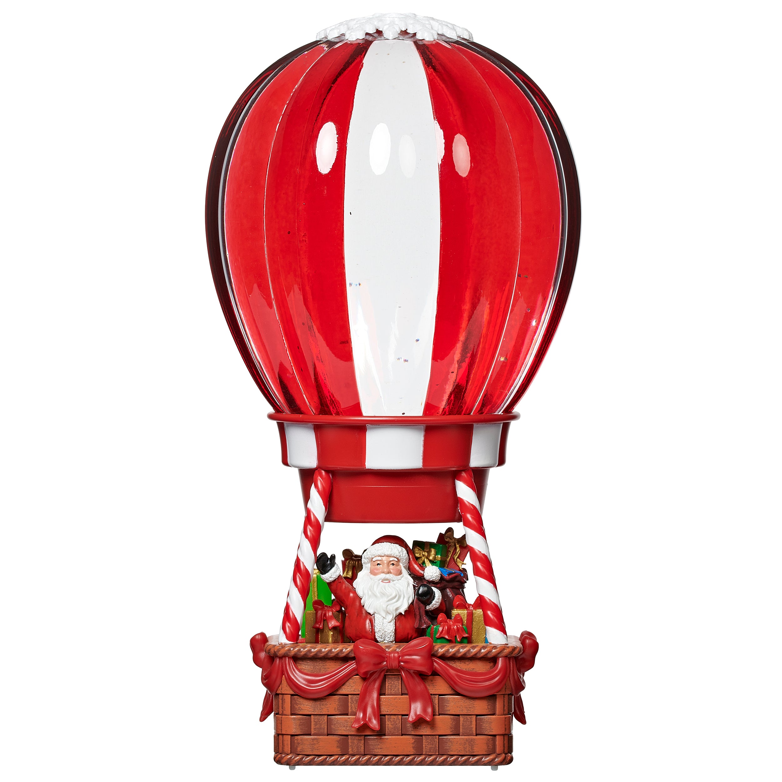 Decorative hot air balloon with Santa Claus in the basket on a white background