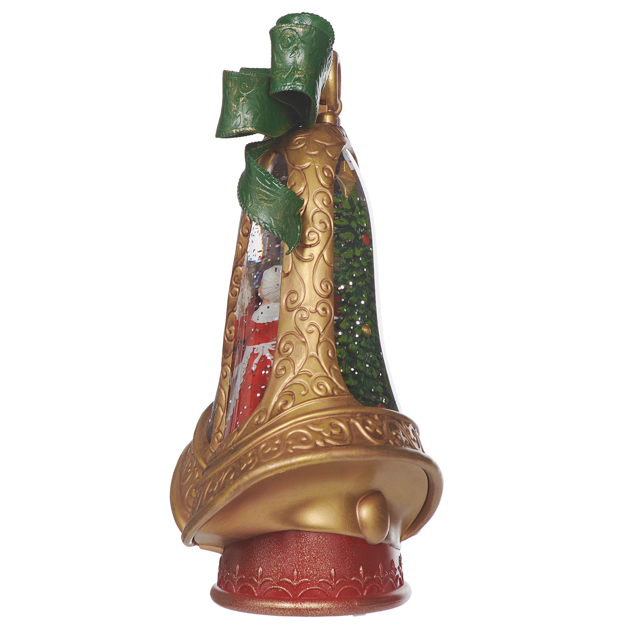Decorative Christmas bell with Santa Claus and Mrs. Claus inside, on a white background