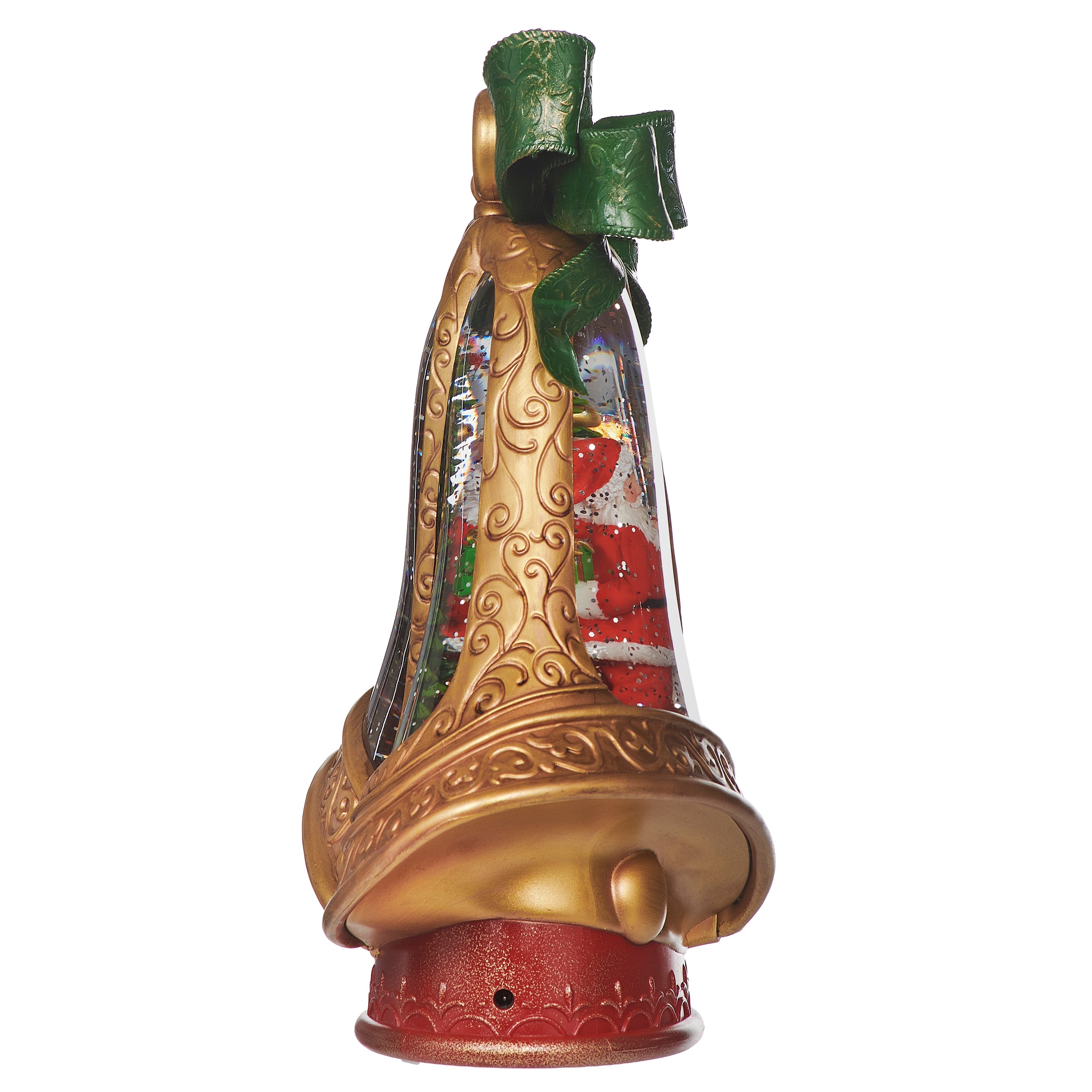 Decorative Christmas bell with Santa Claus and Mrs. Claus inside, on a white background