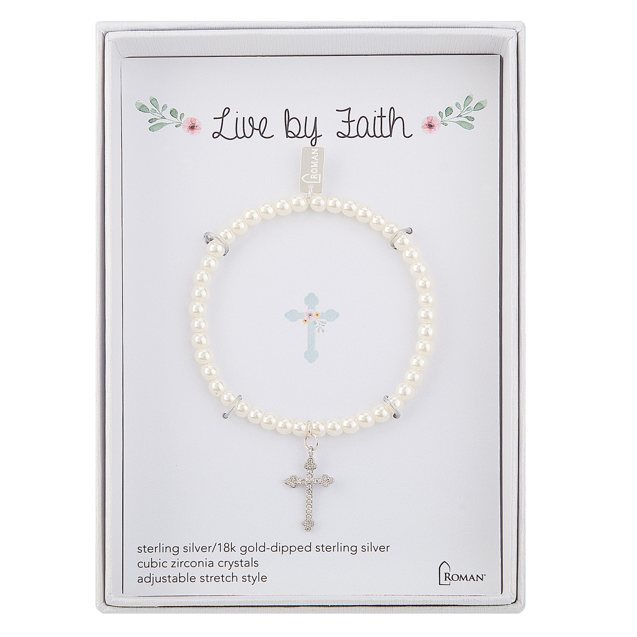Children's Pearl Bracelet With Cross Charm