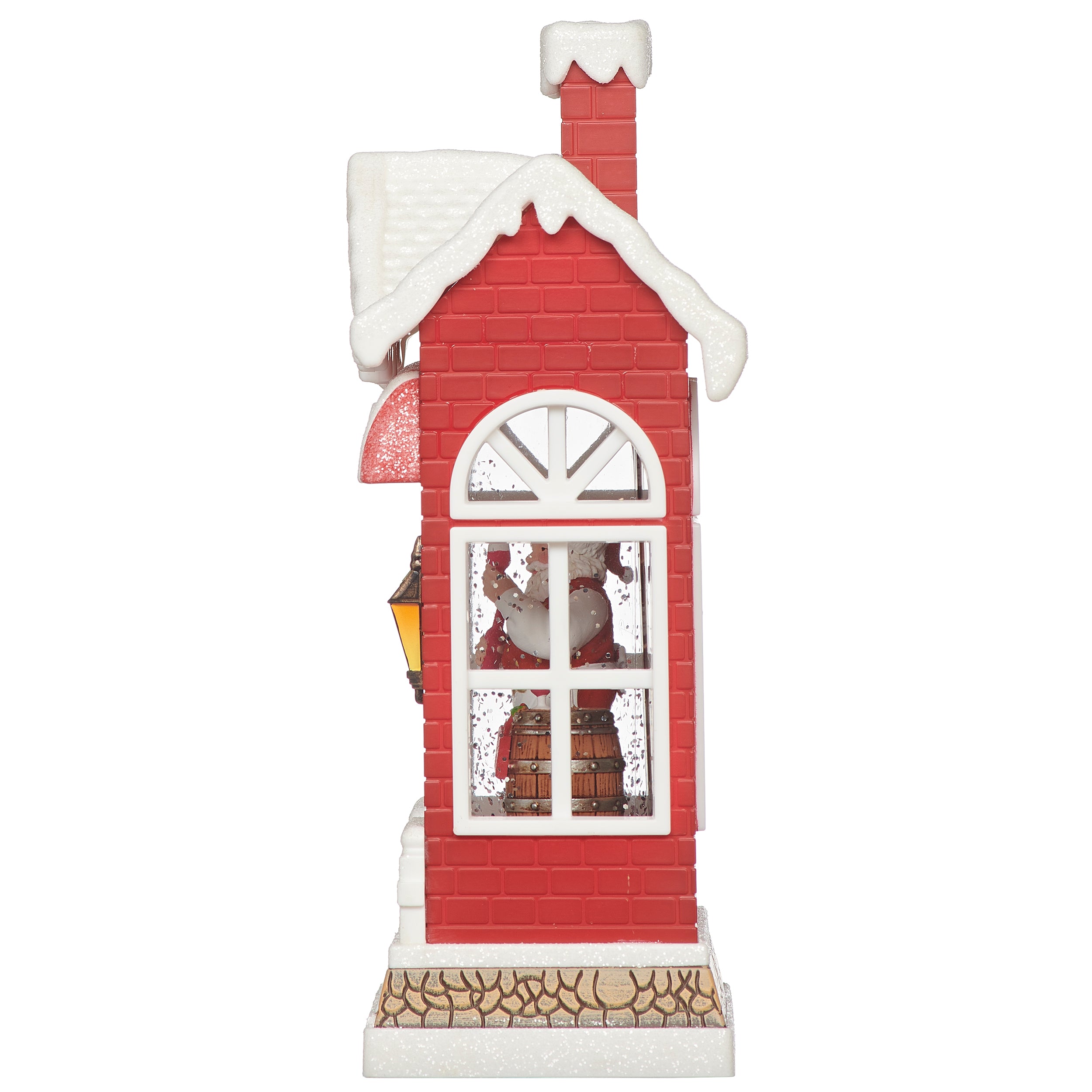 Decorative Christmas winery with a Santa Claus figure inside, on a white background.