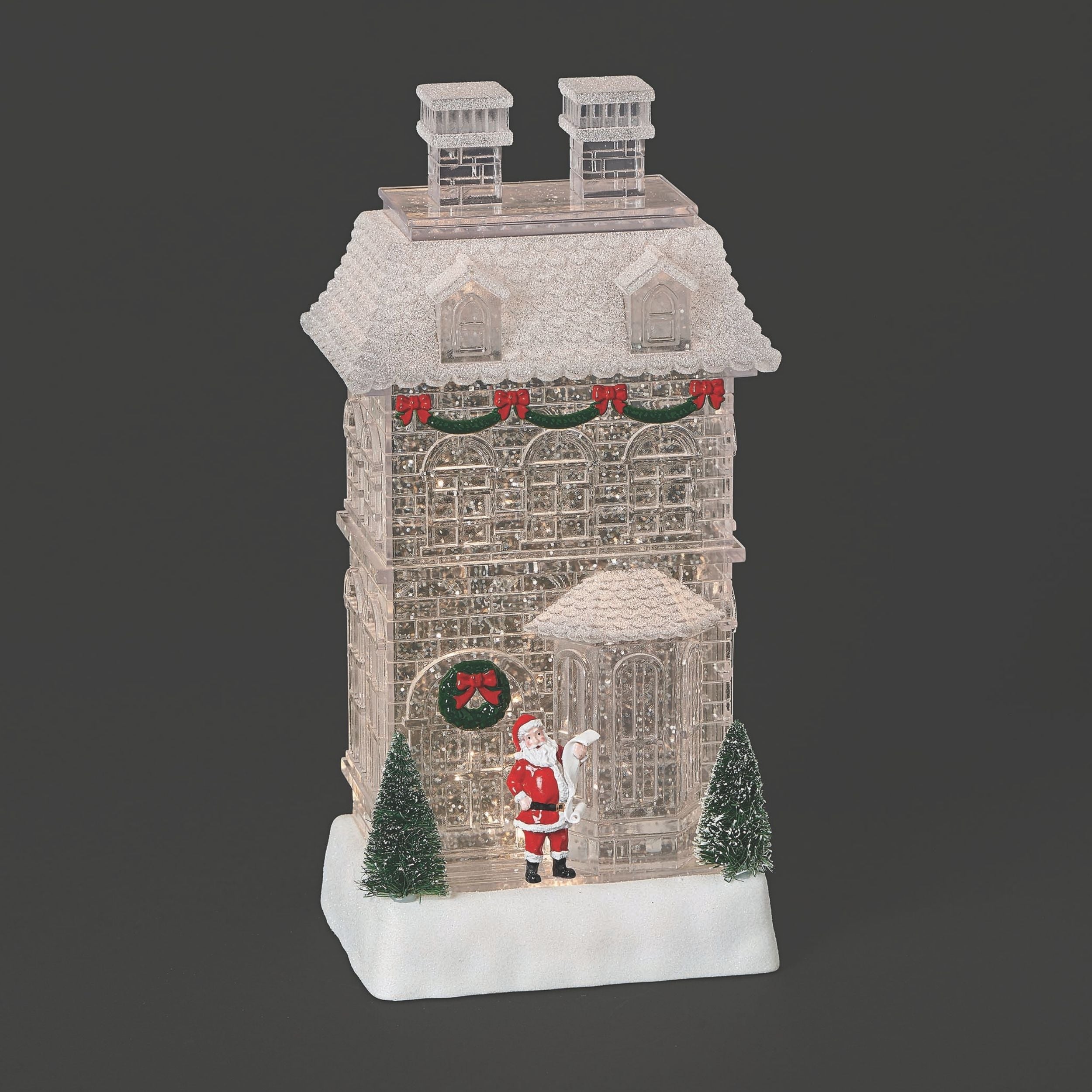 Confetti Lites Lighted Swirl Clear Two-Story House with Santa Checking List