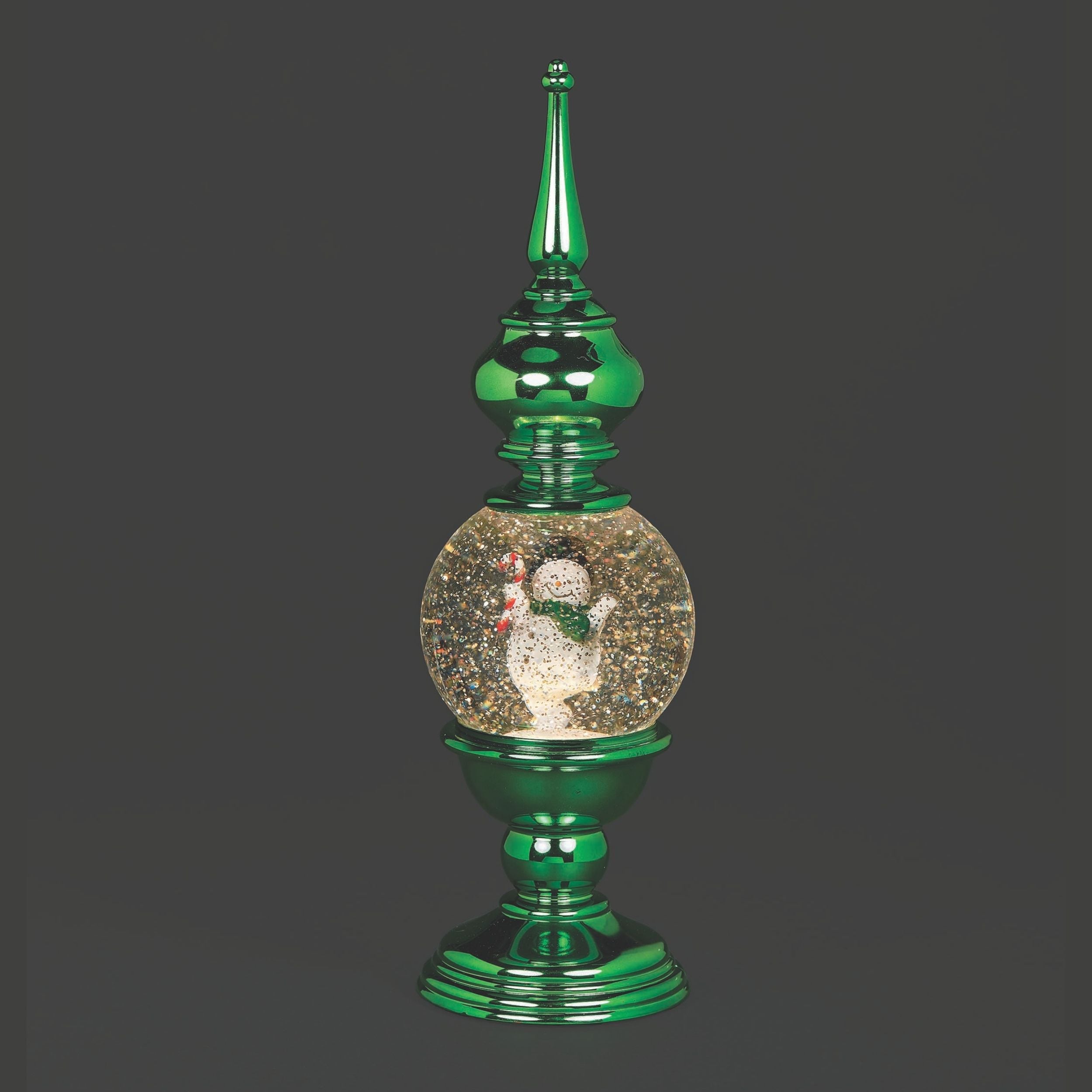 Confetti Lites Lighted Swirl Green Finial with Rotating Snowman