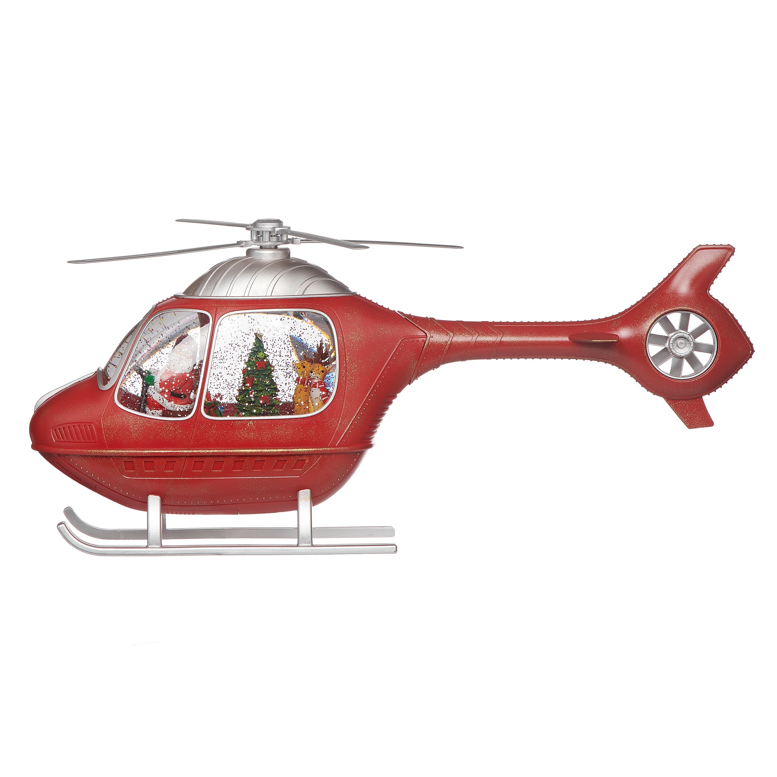 Red toy helicopter with a clear dome on a white background