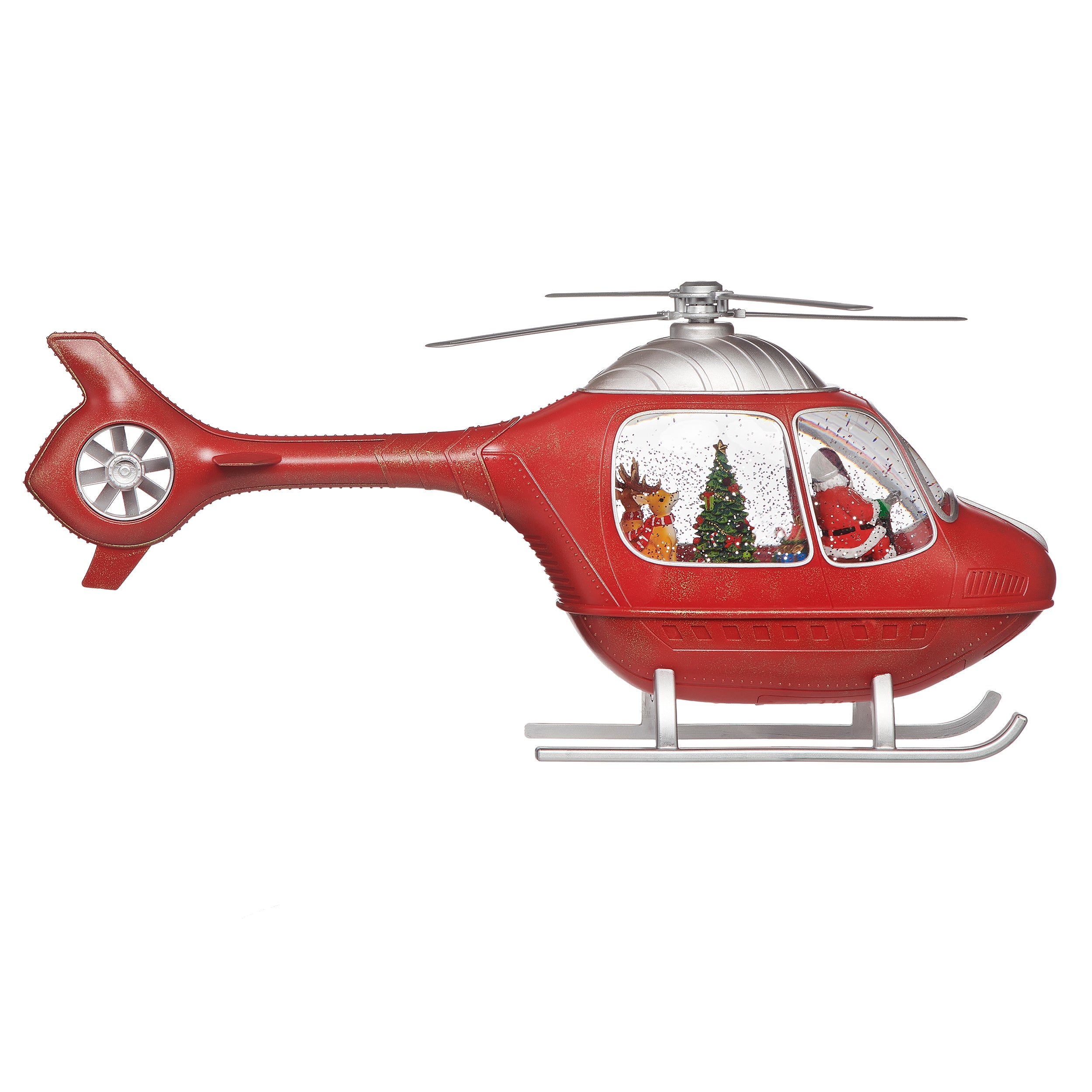 Red helicopter with Santa Claus inside on a white background