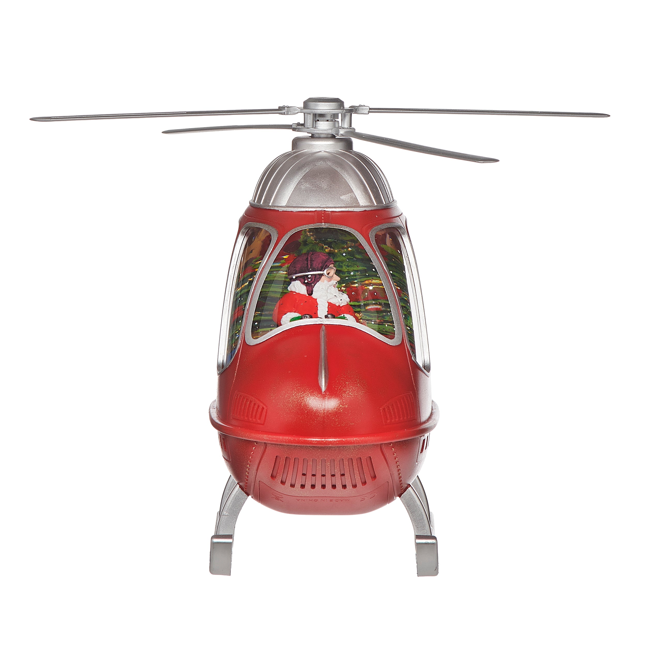 Red helicopter with Santa Claus inside on a white background