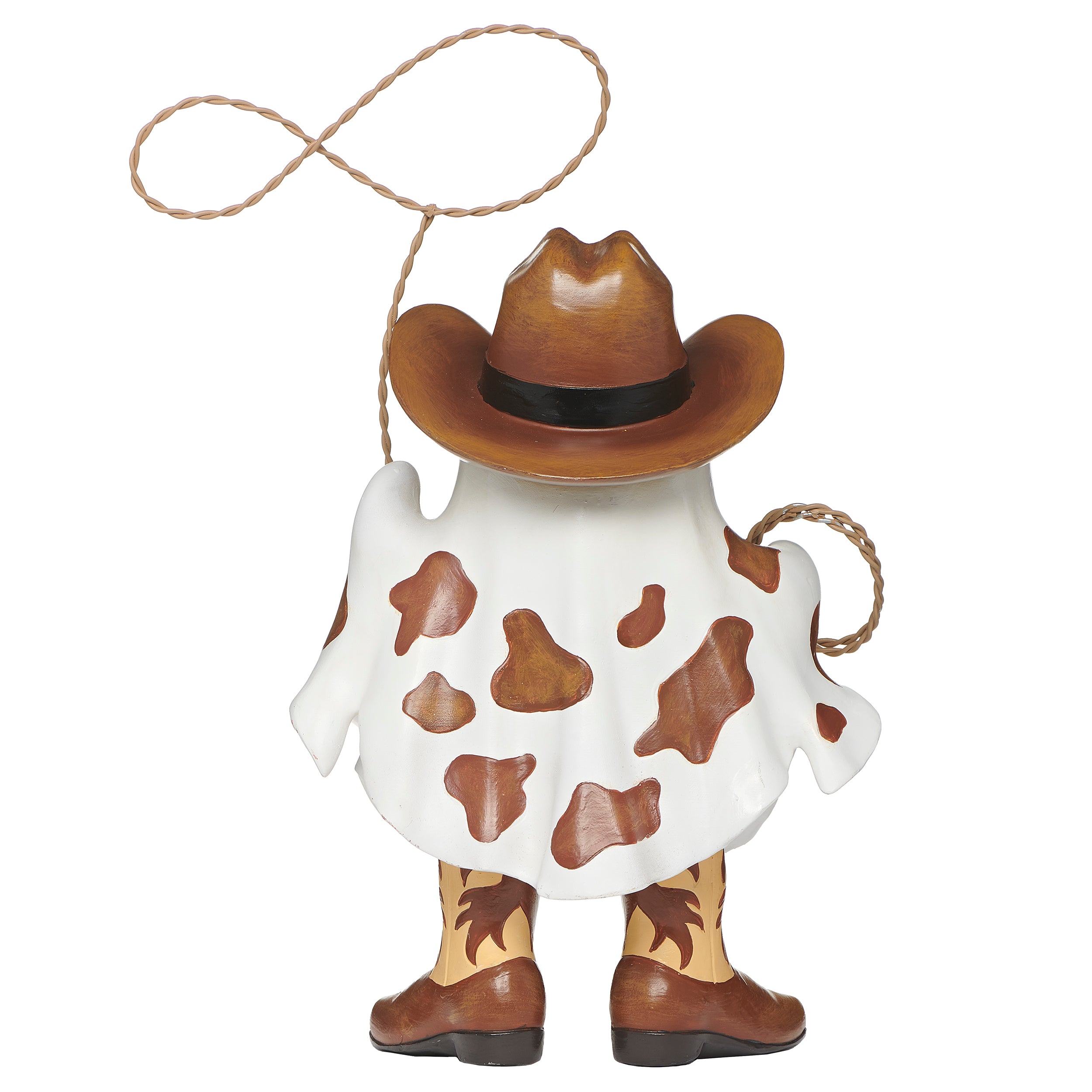 Cowboy ghost figurine with a lasso on a white background