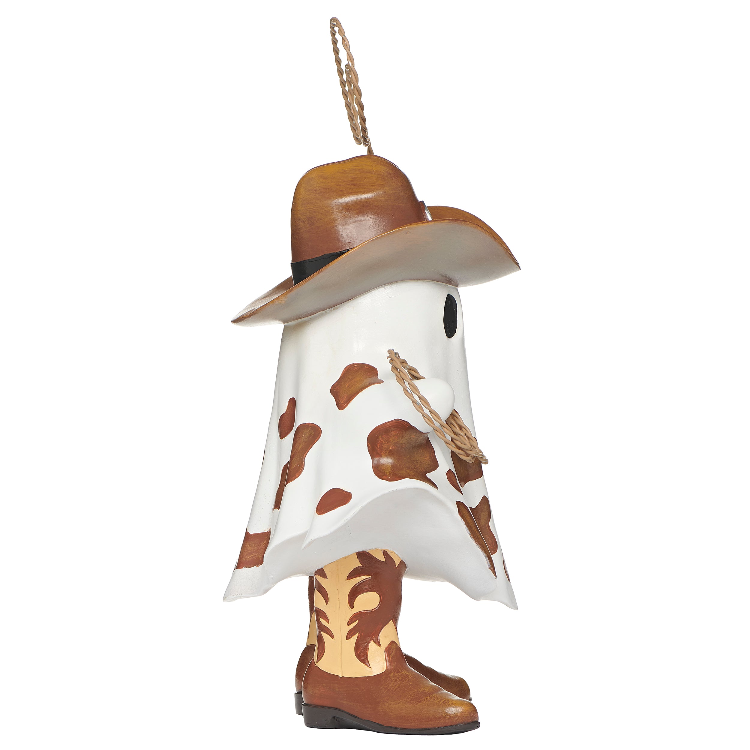 Cowboy ghost figurine with a lasso on a white background