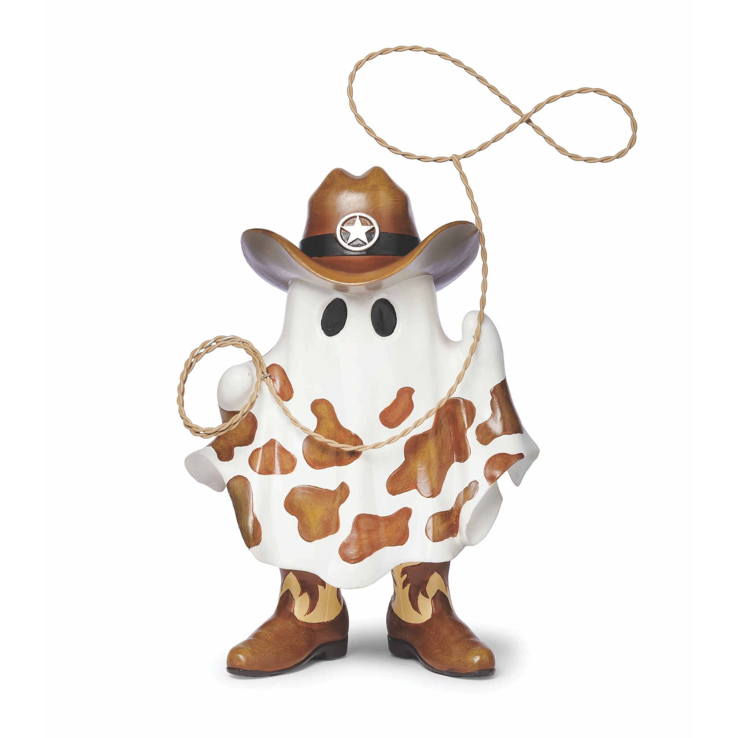 Cowboy ghost figurine with a lasso on a white background