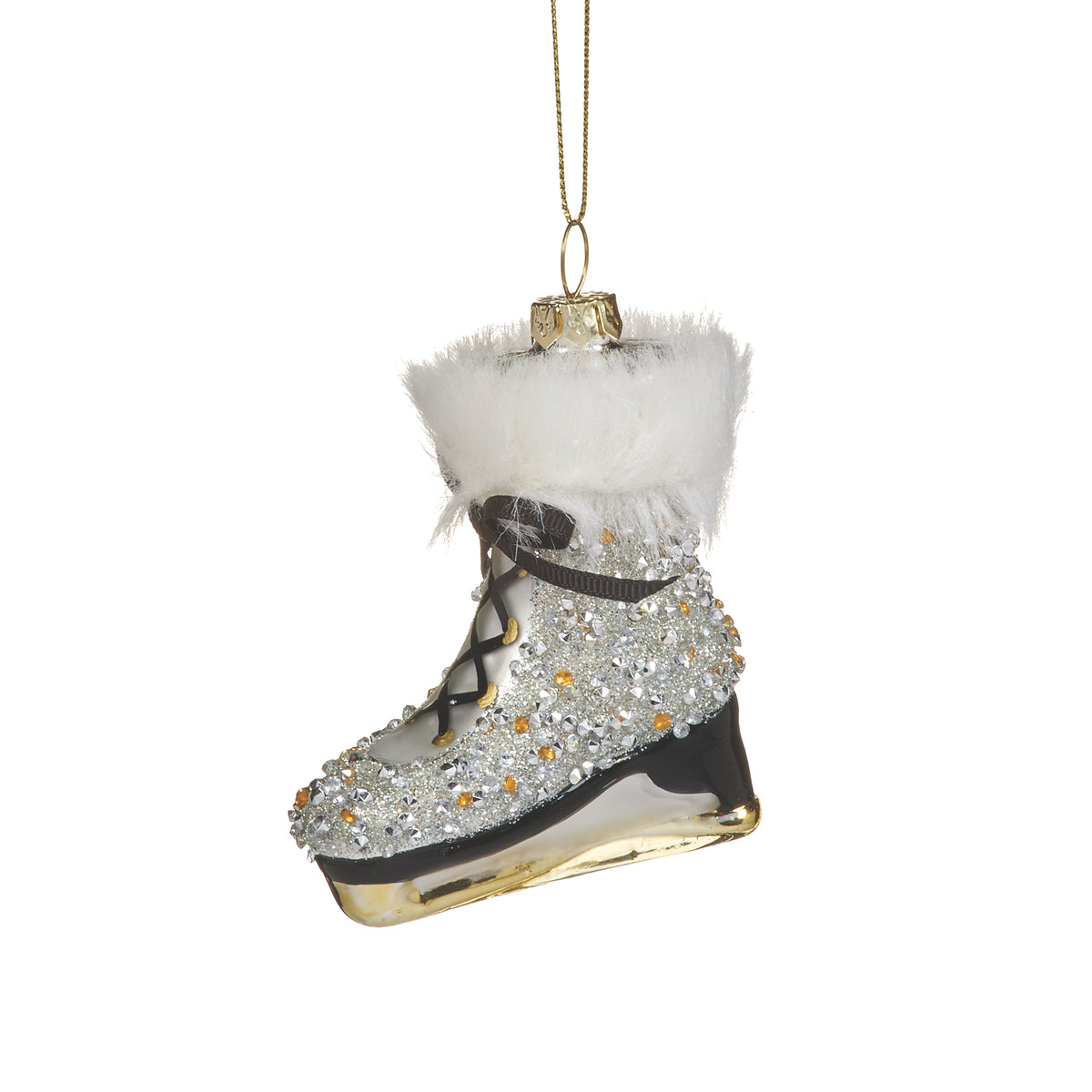 Glitter Ice Skate Glass & Fur Ornament