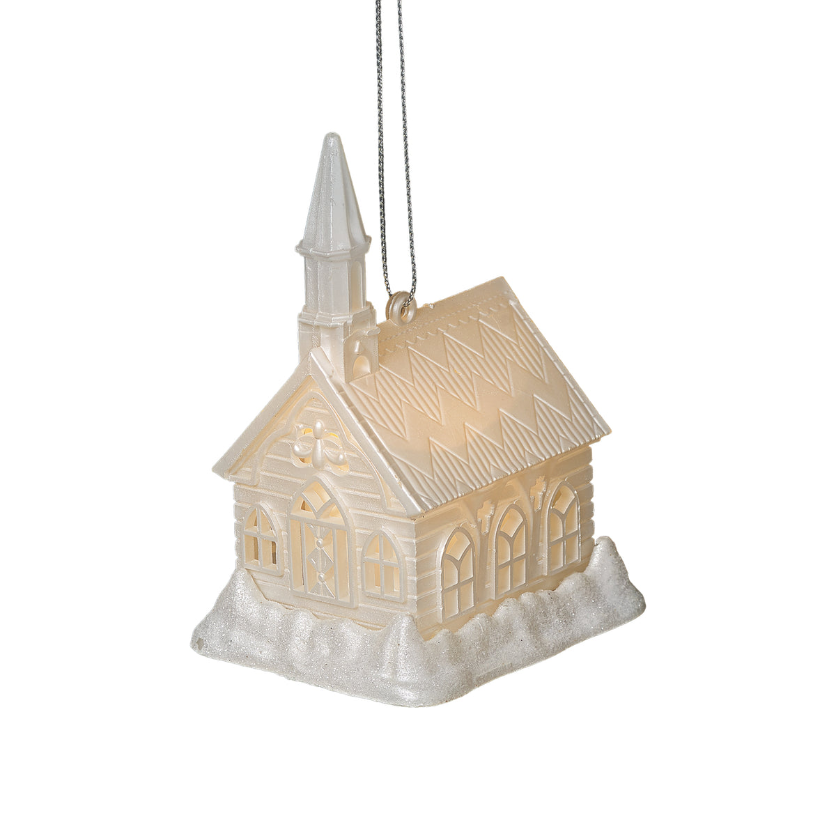 Lighted Pearlized Church Ornament