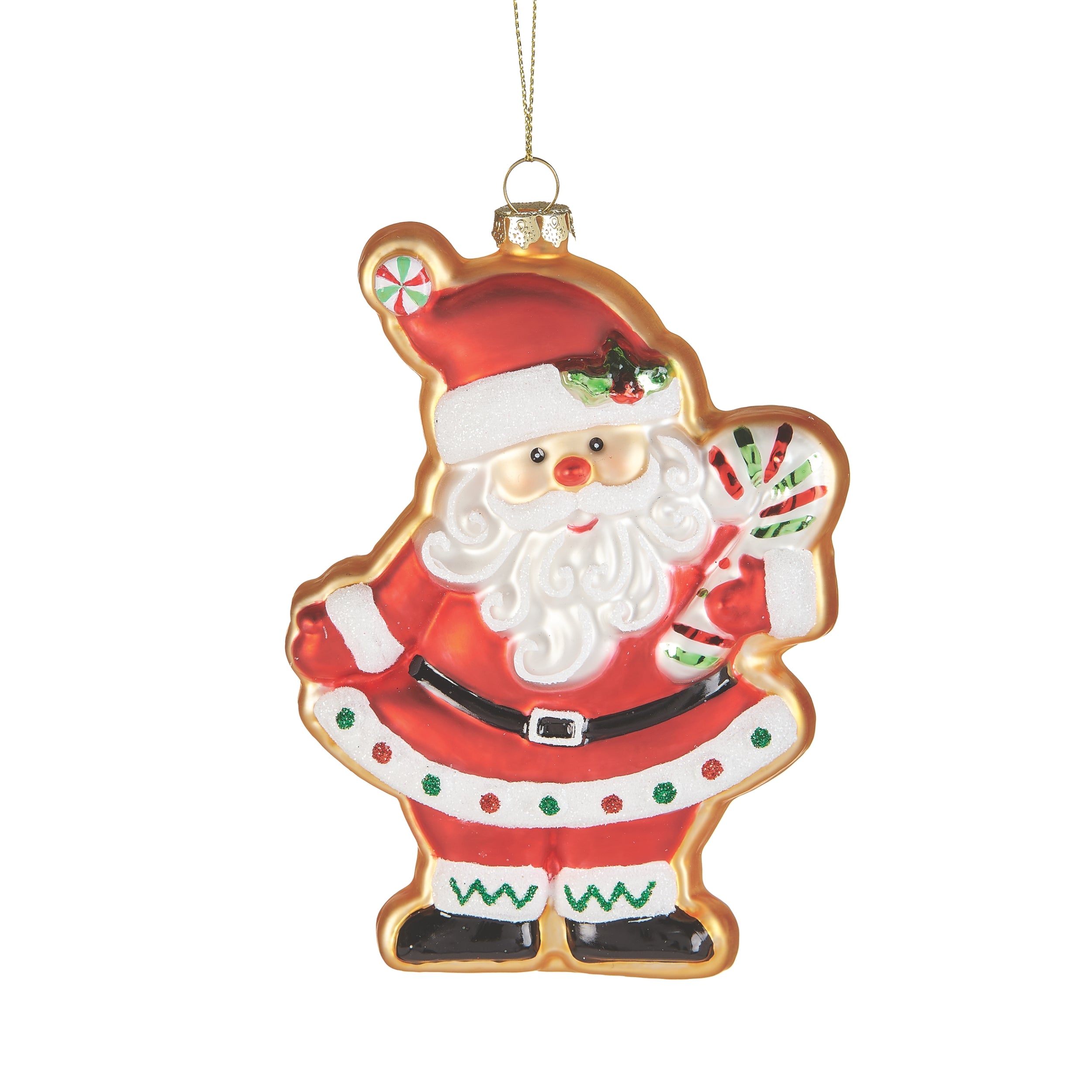 Santa Gingerbread Cookie Glass Ornament