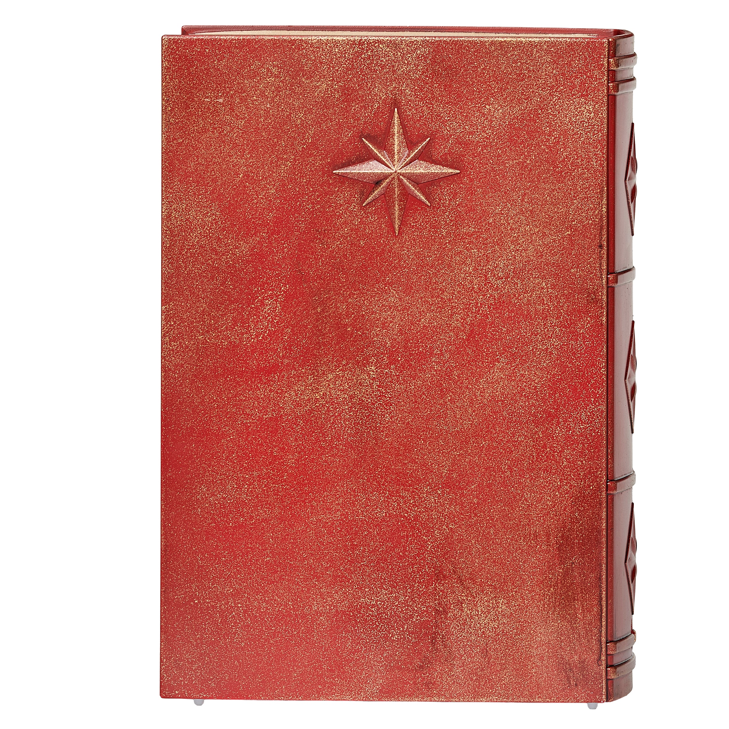 Red leather-like book with star emblem on a white background