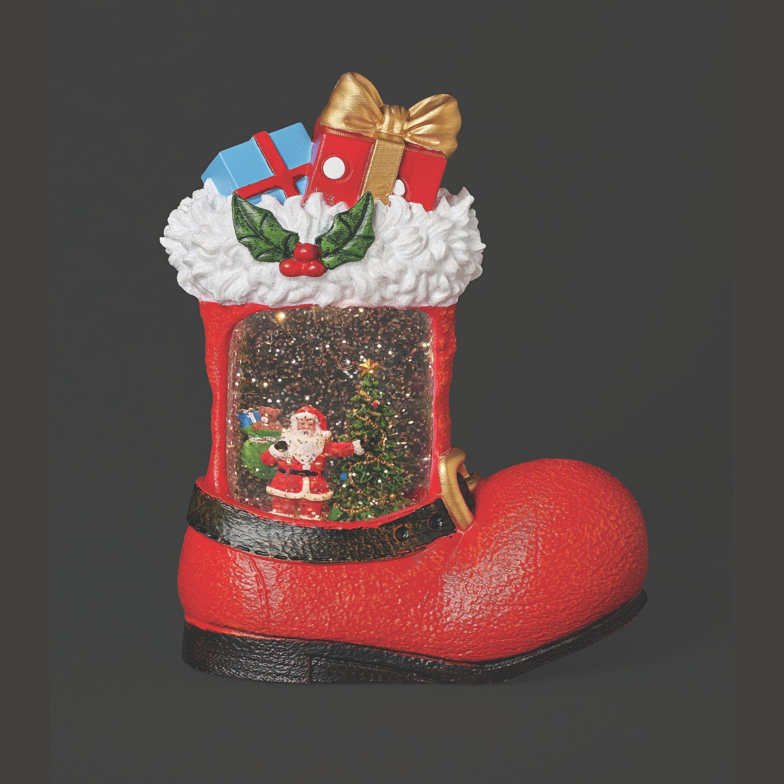 Confetti Lites Lighted Swirl Santa Boot with Santa Scene