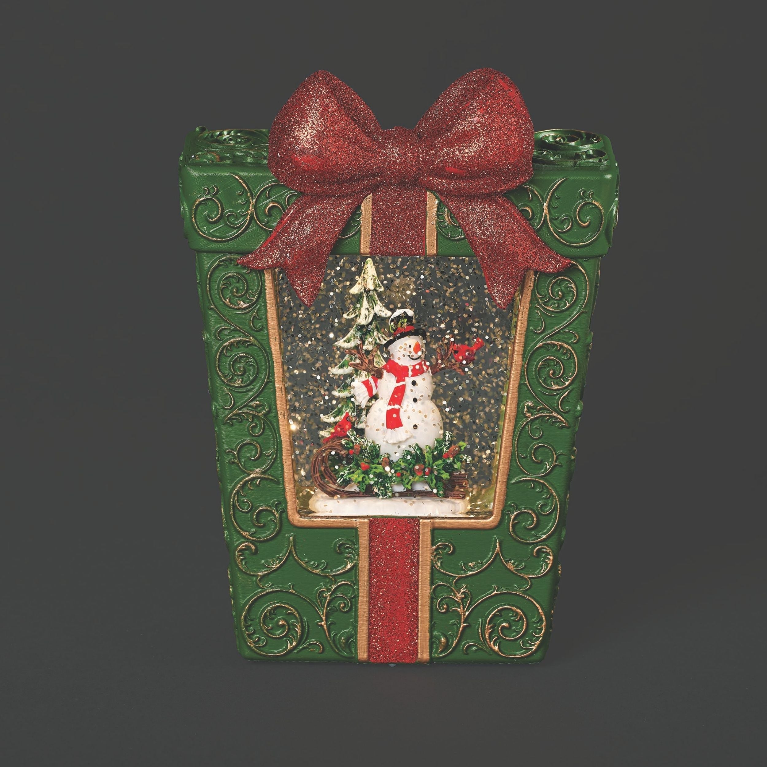 Confetti Lites Lighted Swirl Present with Snowman Scene