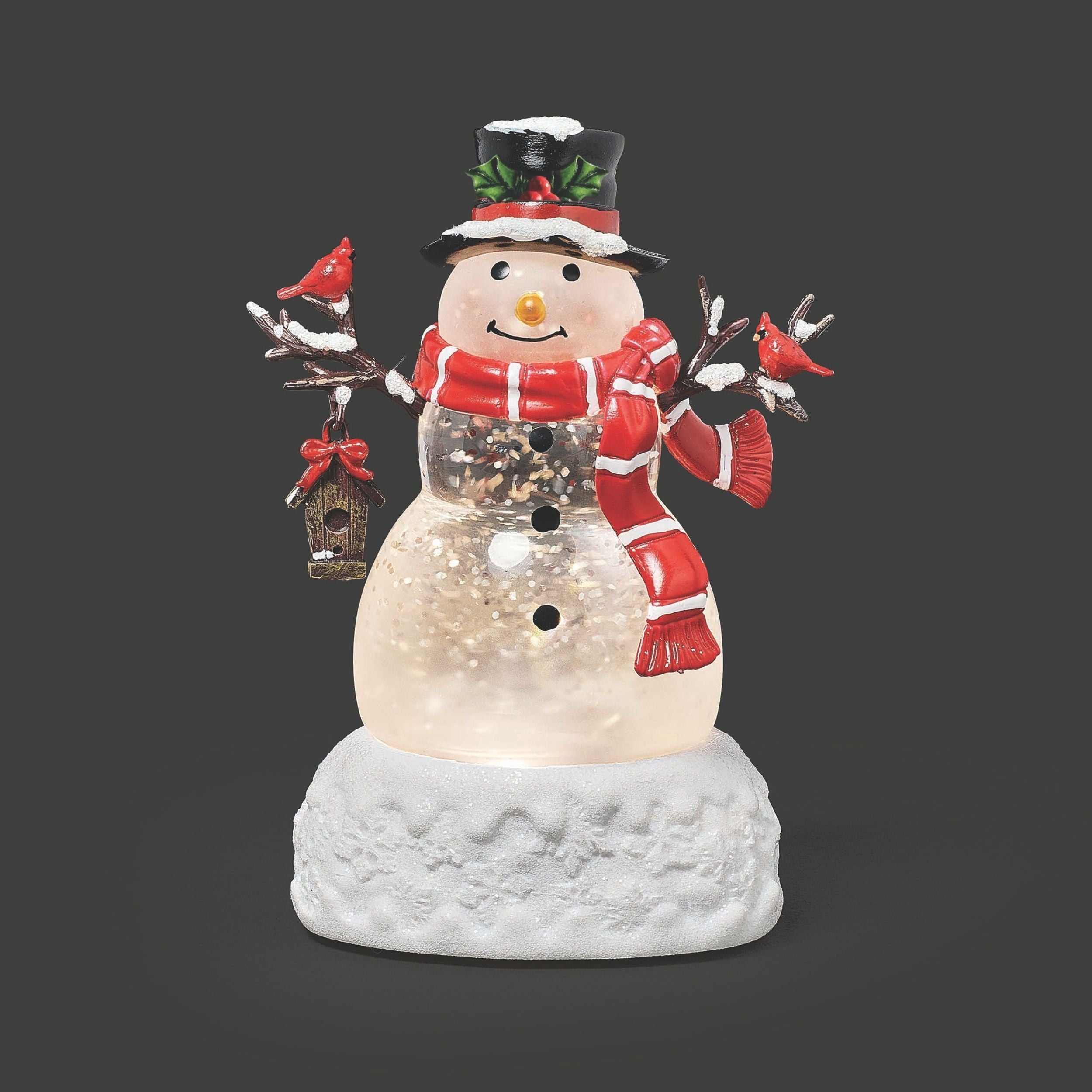 Confetti Lites Lighted Swirl Mini Snowman with Birdhouse & Snow Base