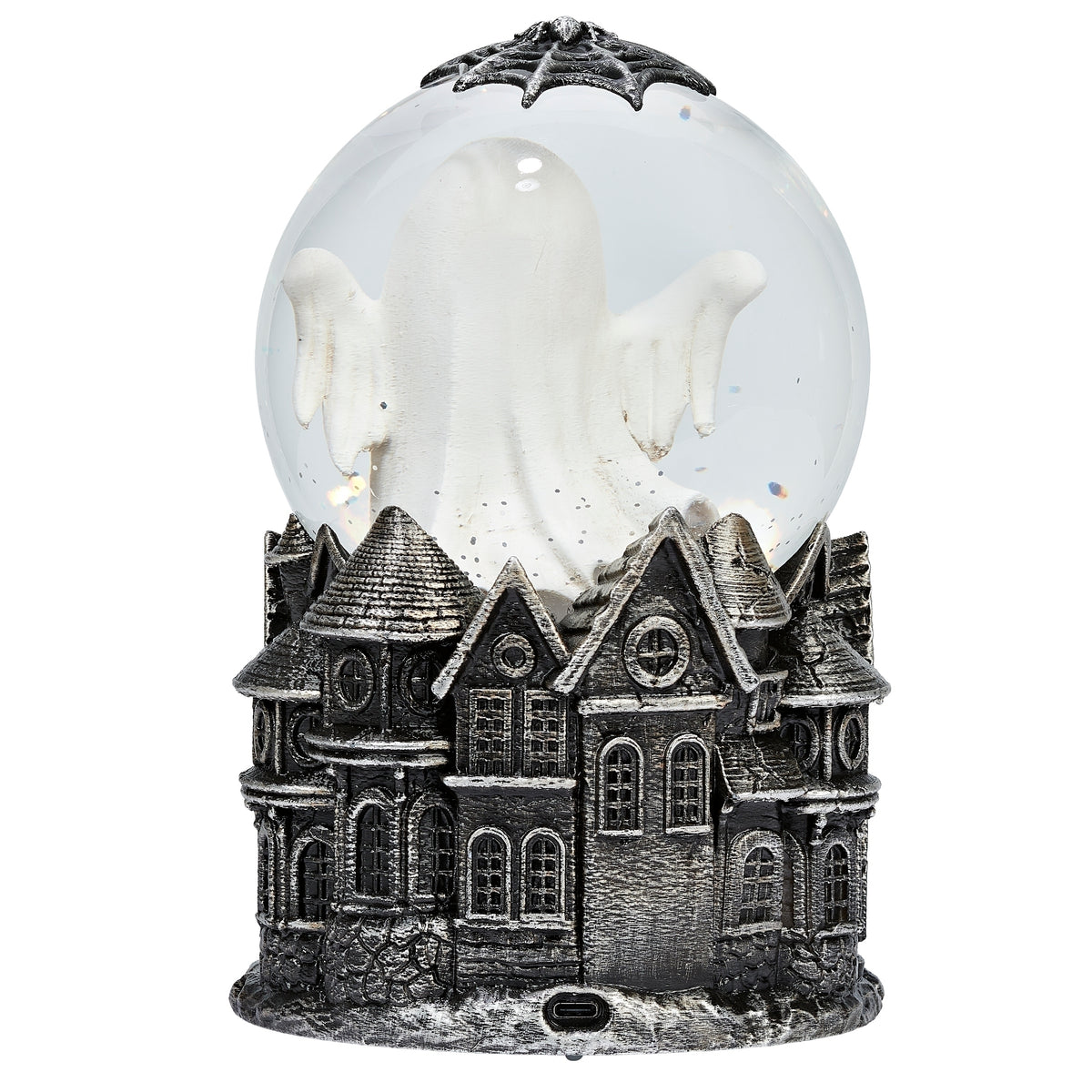 Lighted swirl ghost with haunted house base, opposite side view