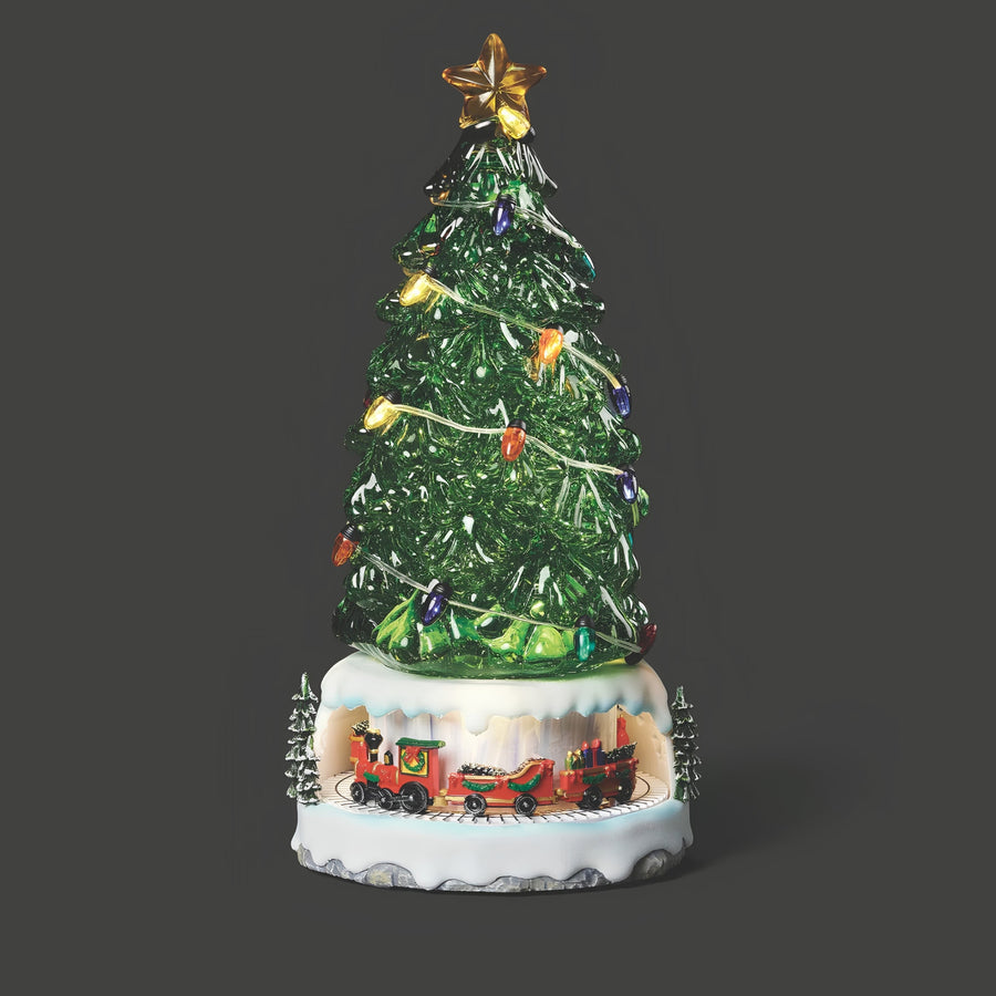 Confetti Lites Lighted Swirl Green Tree with Rotating Train Base