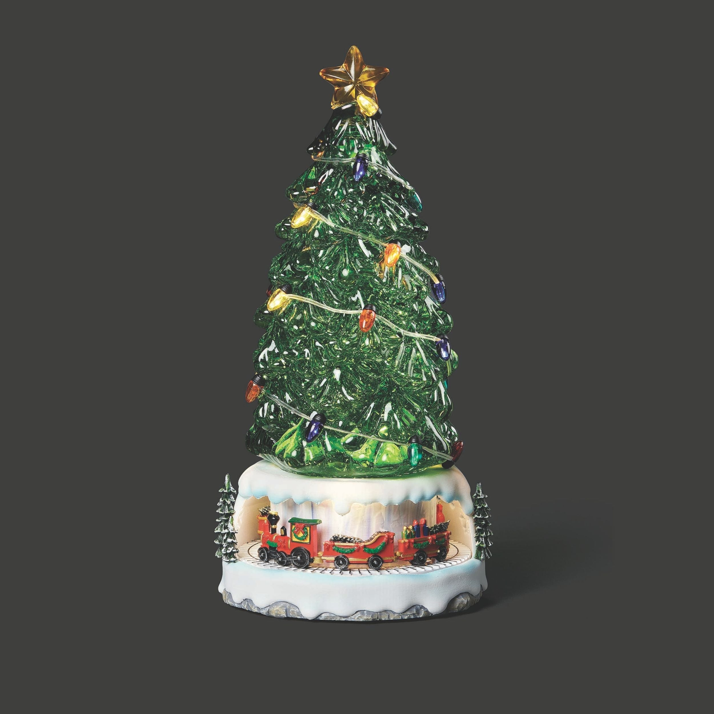 Confetti Lites Lighted Swirl Green Tree with Rotating Train Base