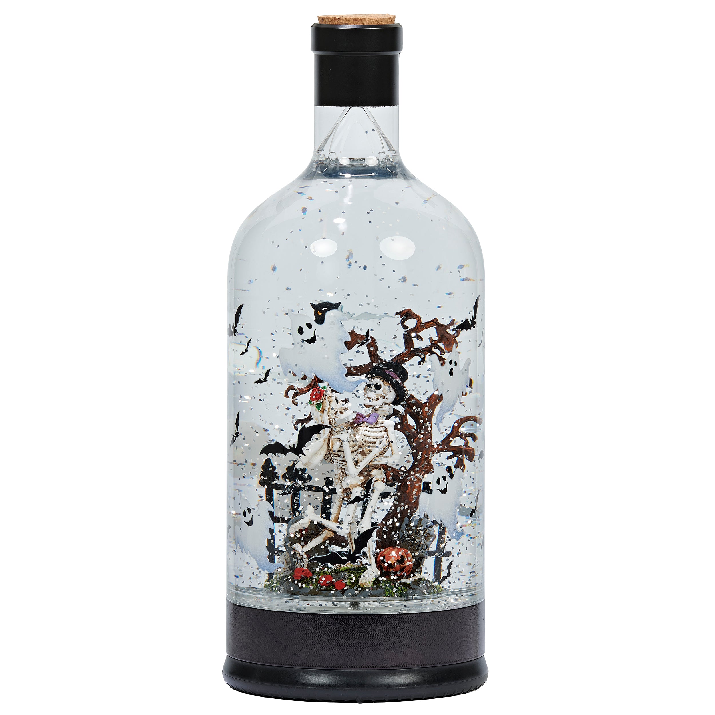 Decorative bottle with skeleton and ghost figures inside